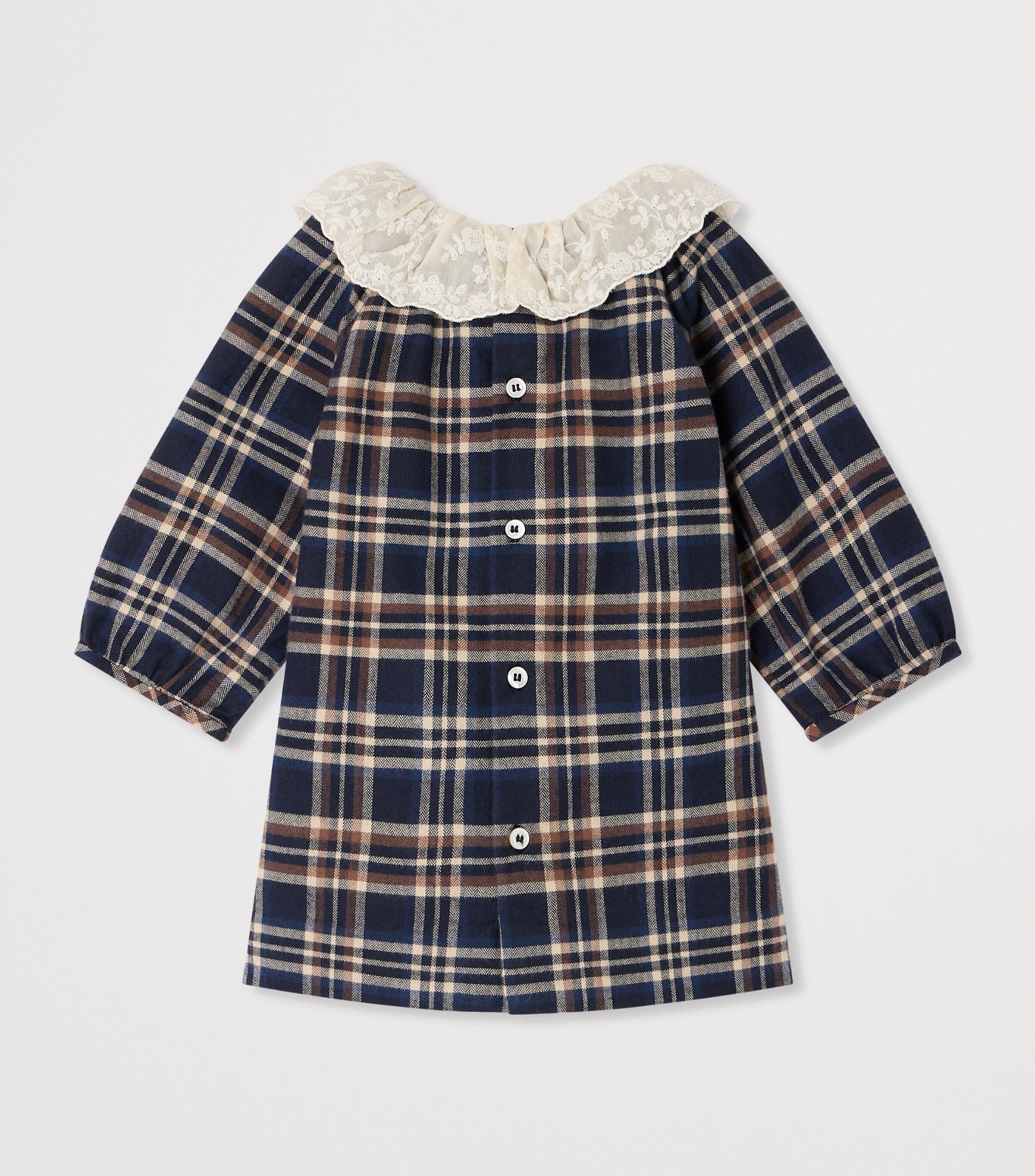 Bonpoint Cotton Plaid Collared Dress (6-18 Months) Carreaux Marine Image 2