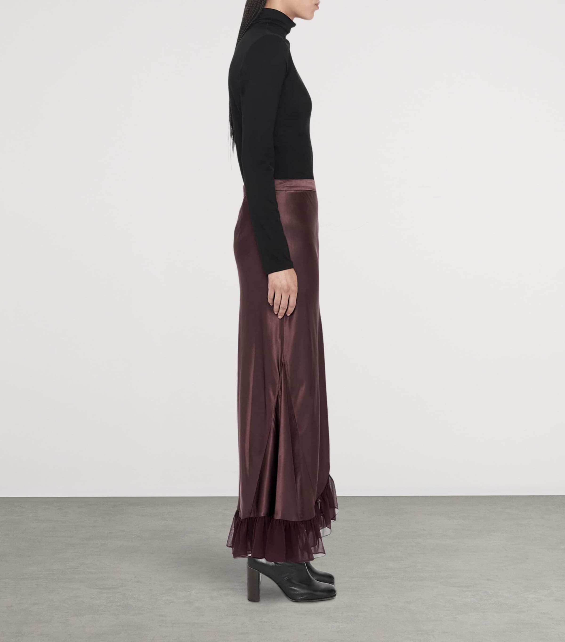 AllSaints Womens Satin Ruffle-Hem Irma Skirt Oxblood Red Image 6