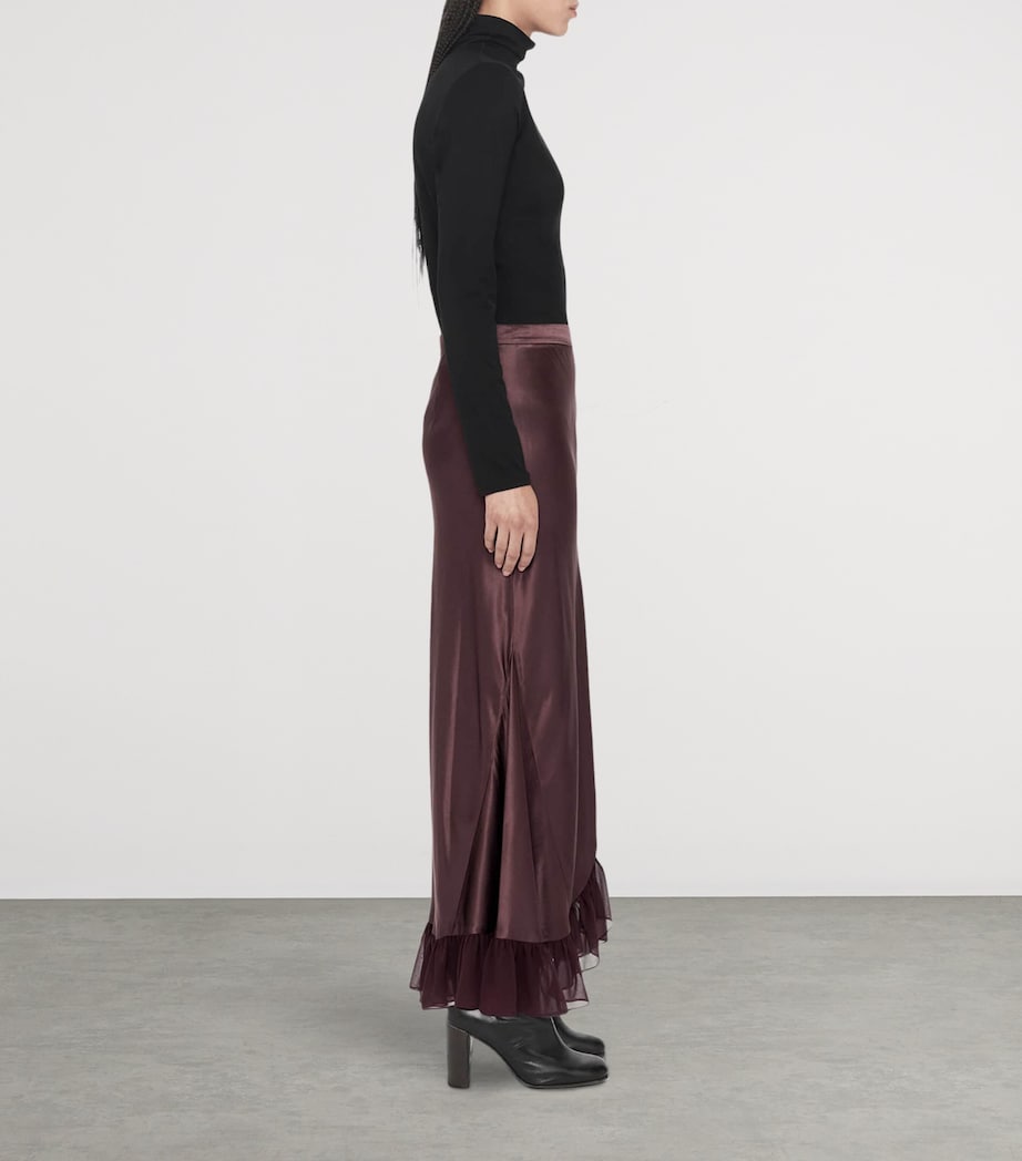 AllSaints Womens Satin Ruffle-Hem Irma Skirt Oxblood Red Image 6