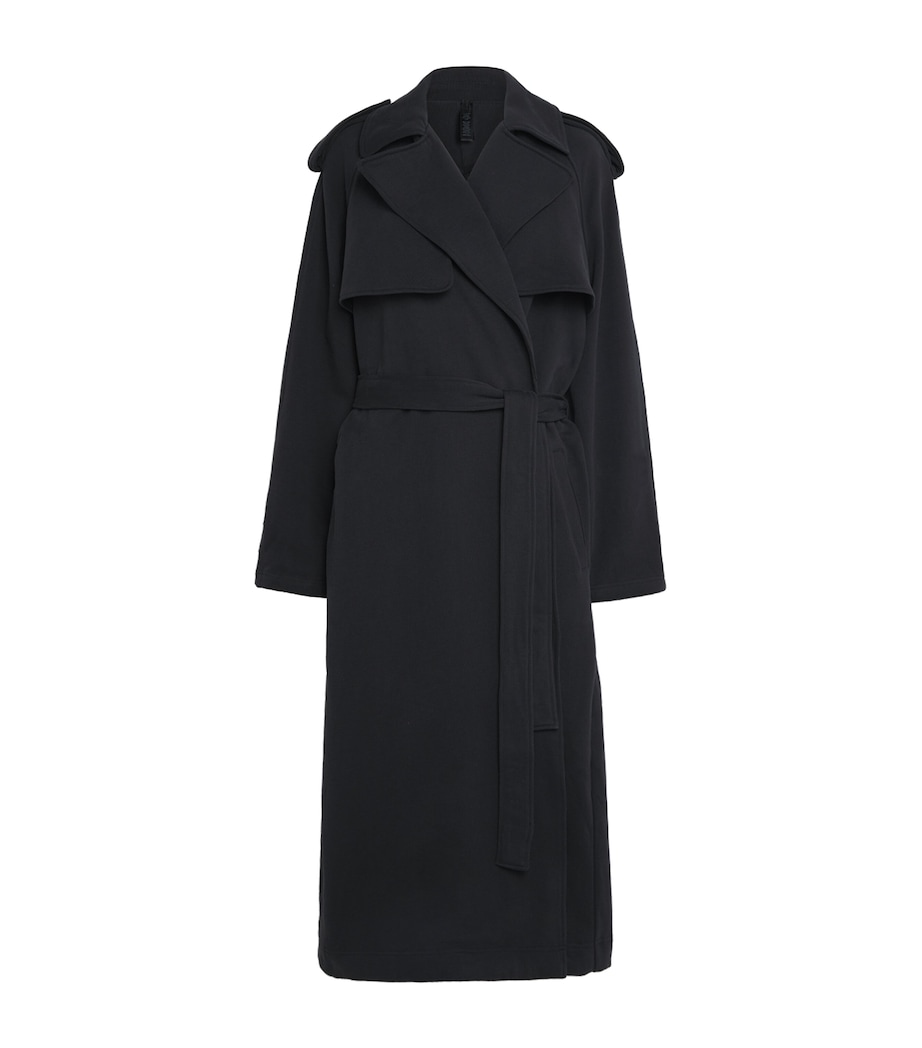 Skims Womens Cotton Fleece Boyfriend Trench Coat Onyx Image 1