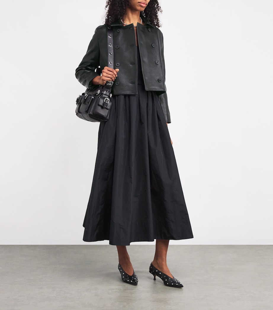 Double-Breasted Leather Jacket BLACK Image 2