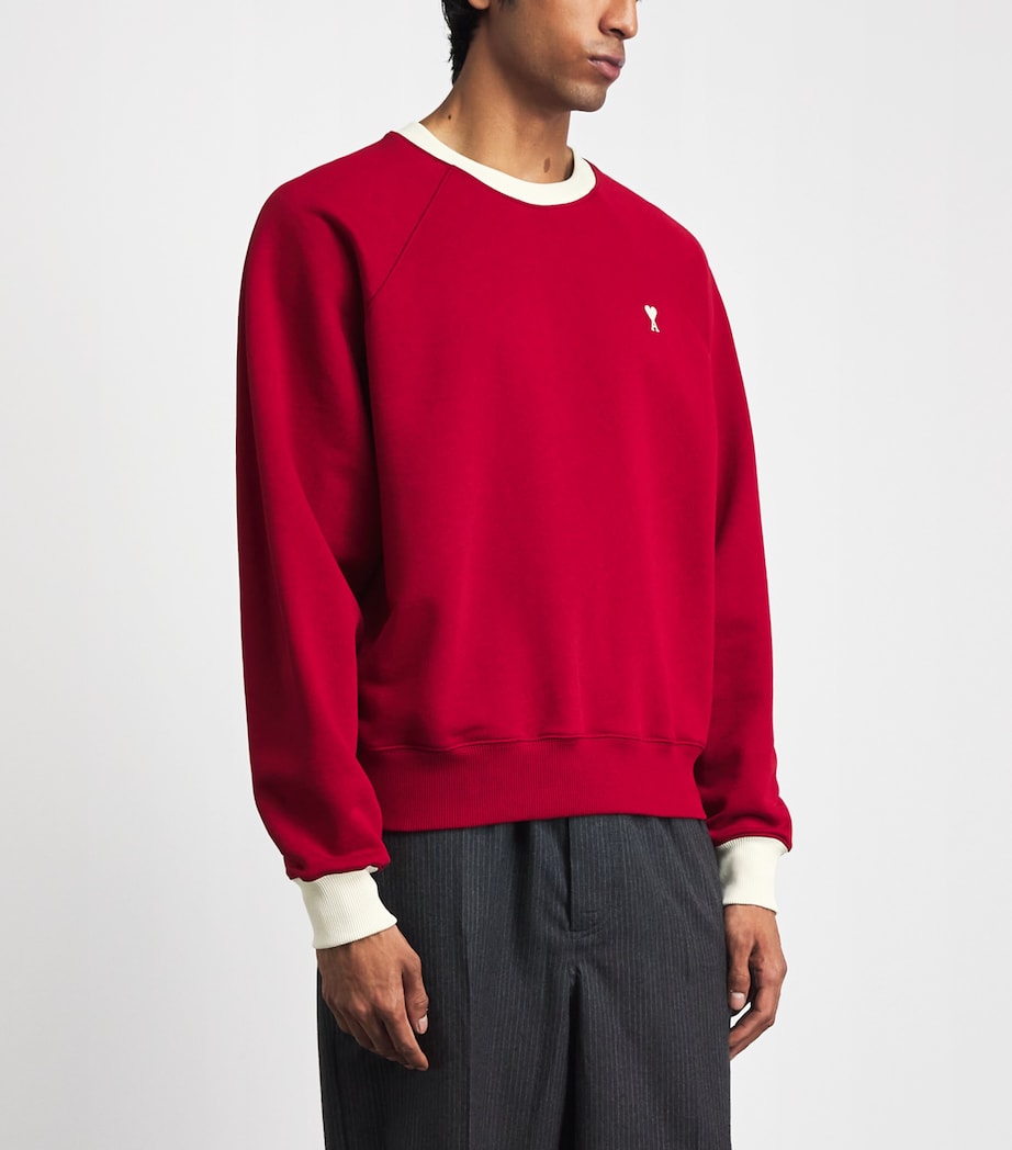 AMI Paris Mens Cotton Bicolour Ami de Coeur Sweatshirt Rouge Rubis/ivr Image 4