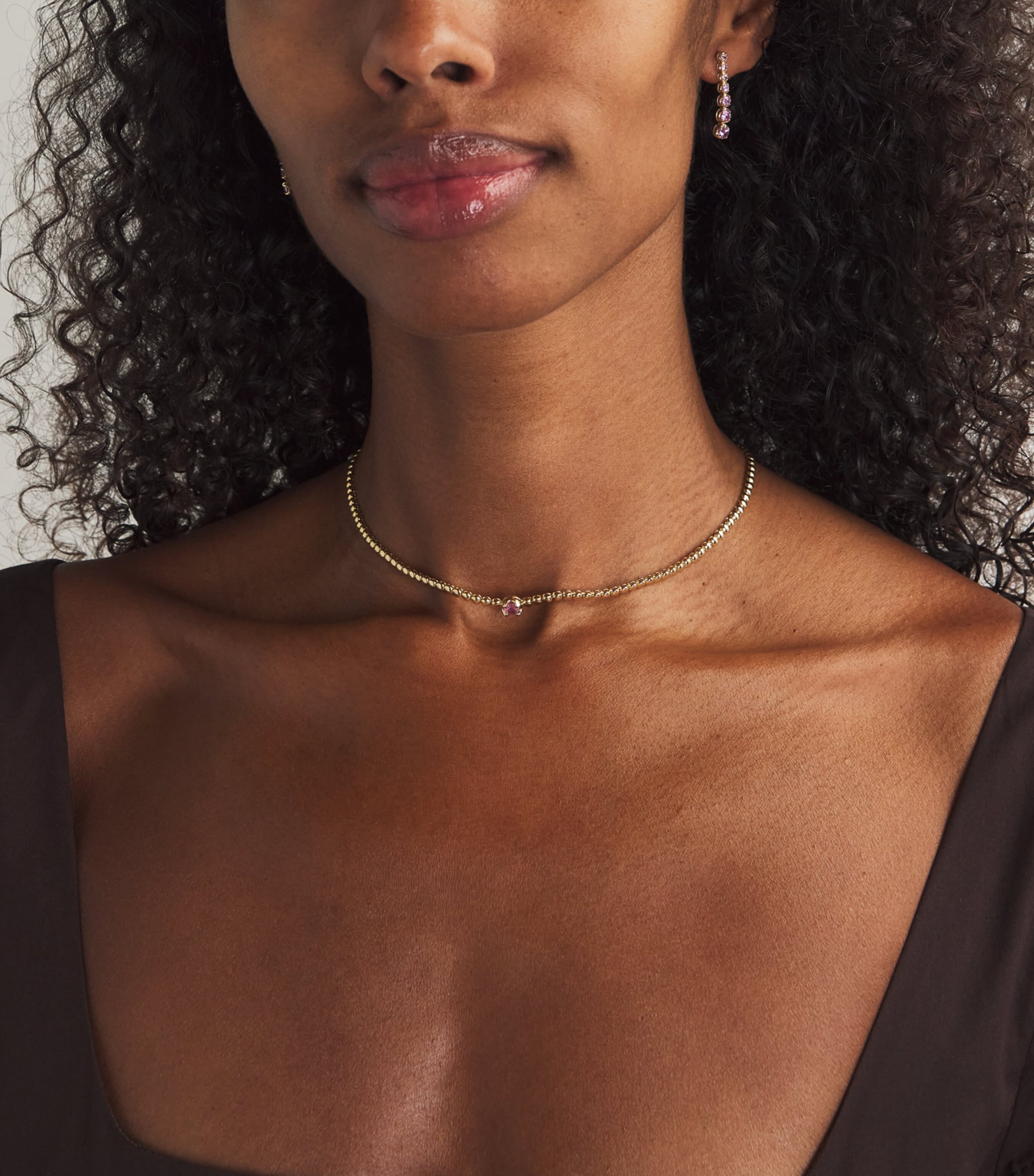 Yellow Gold and Pink Sapphire Tennis Stud Earrings YELLOW GOLD Image 5