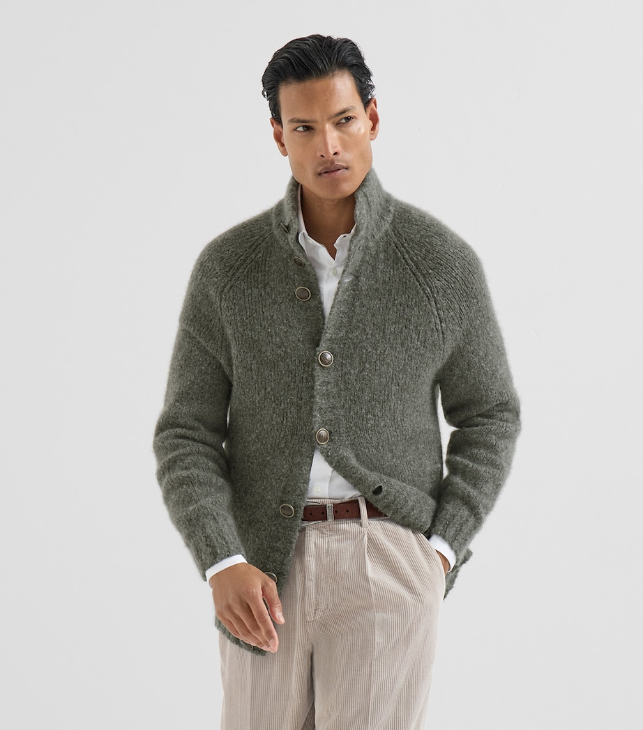 Brunello Cucinelli Mens Cashmere-Silk High-Neck Cardigan Mimetico Image 4