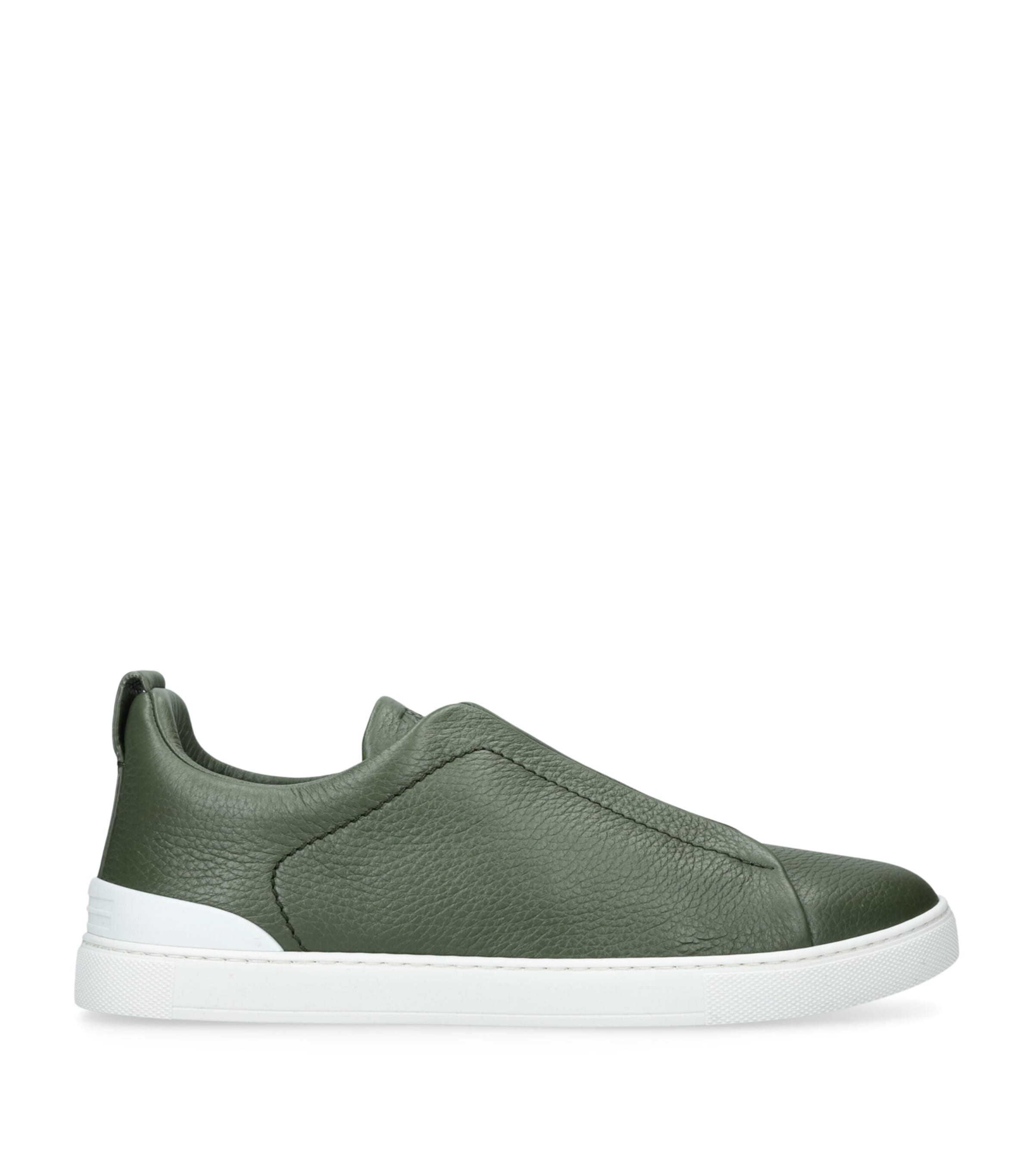Zegna Leather Stitch Sneakers Dark Green Image 1