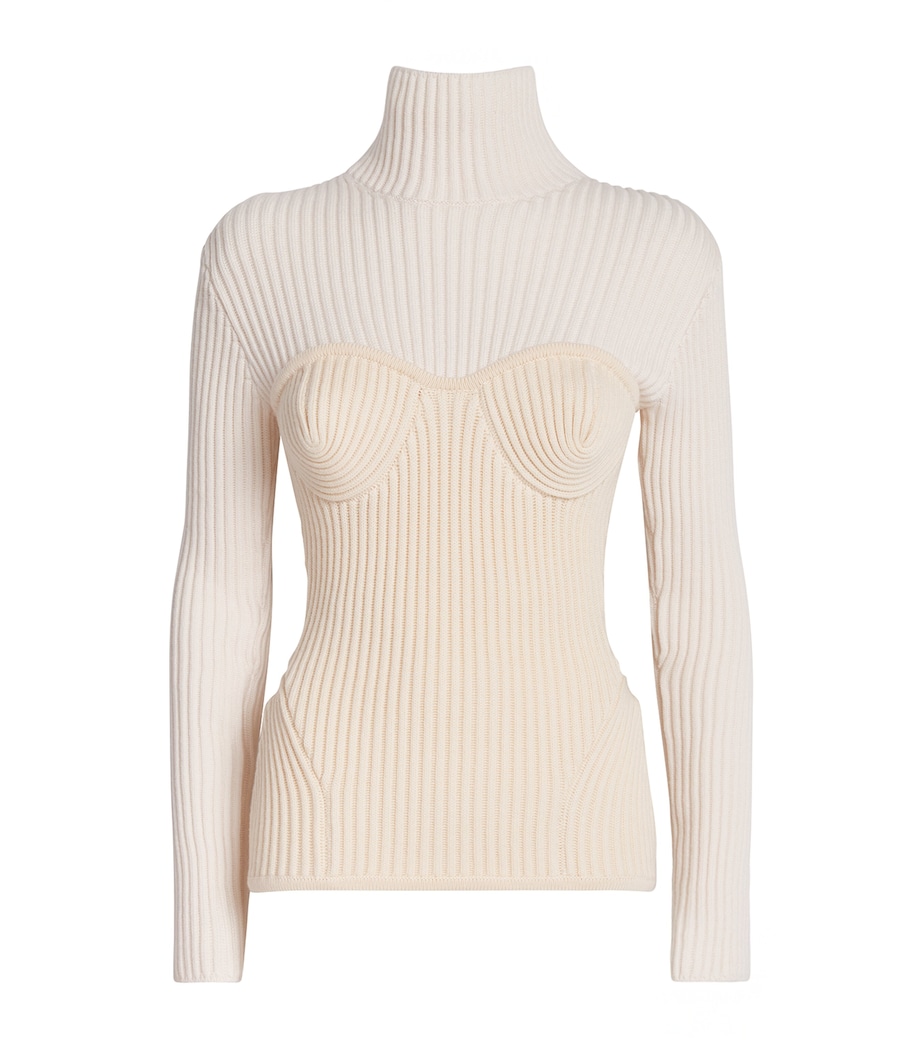 Wool-Blend Corset Sweater 0103-WHITE/ECRU Image 1