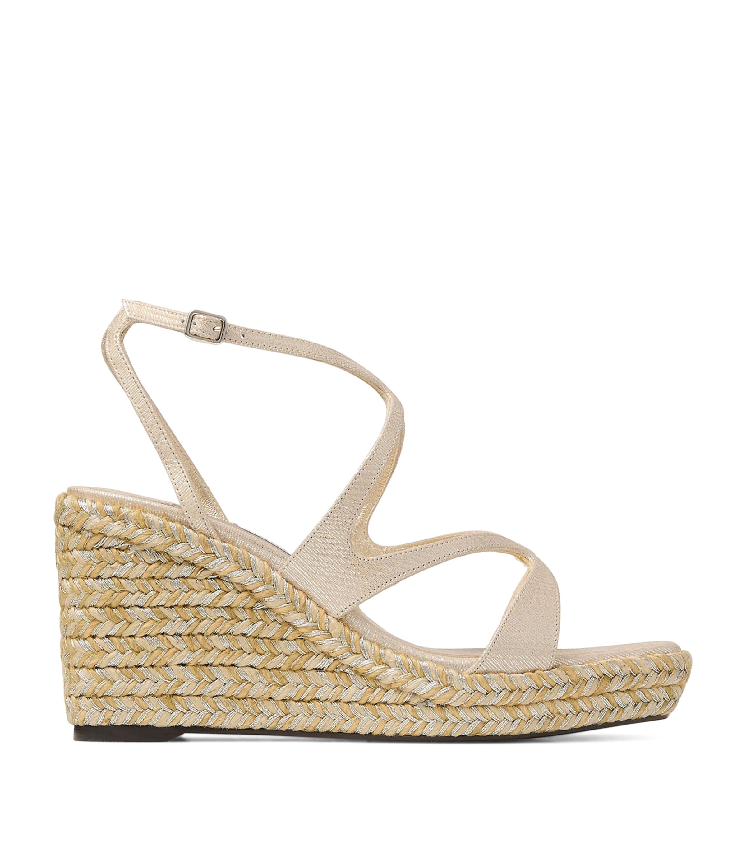 Jimmy Choo Ayla 85 Metallic Leather Wedge Sandals