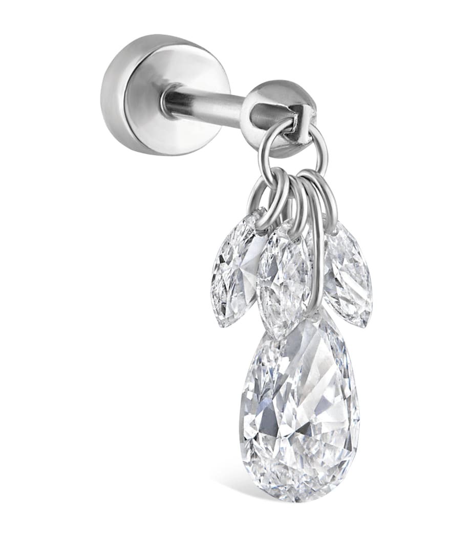 Floating Pear Diamond Plume Threaded Charm Earring WHITE GOLD Image 1