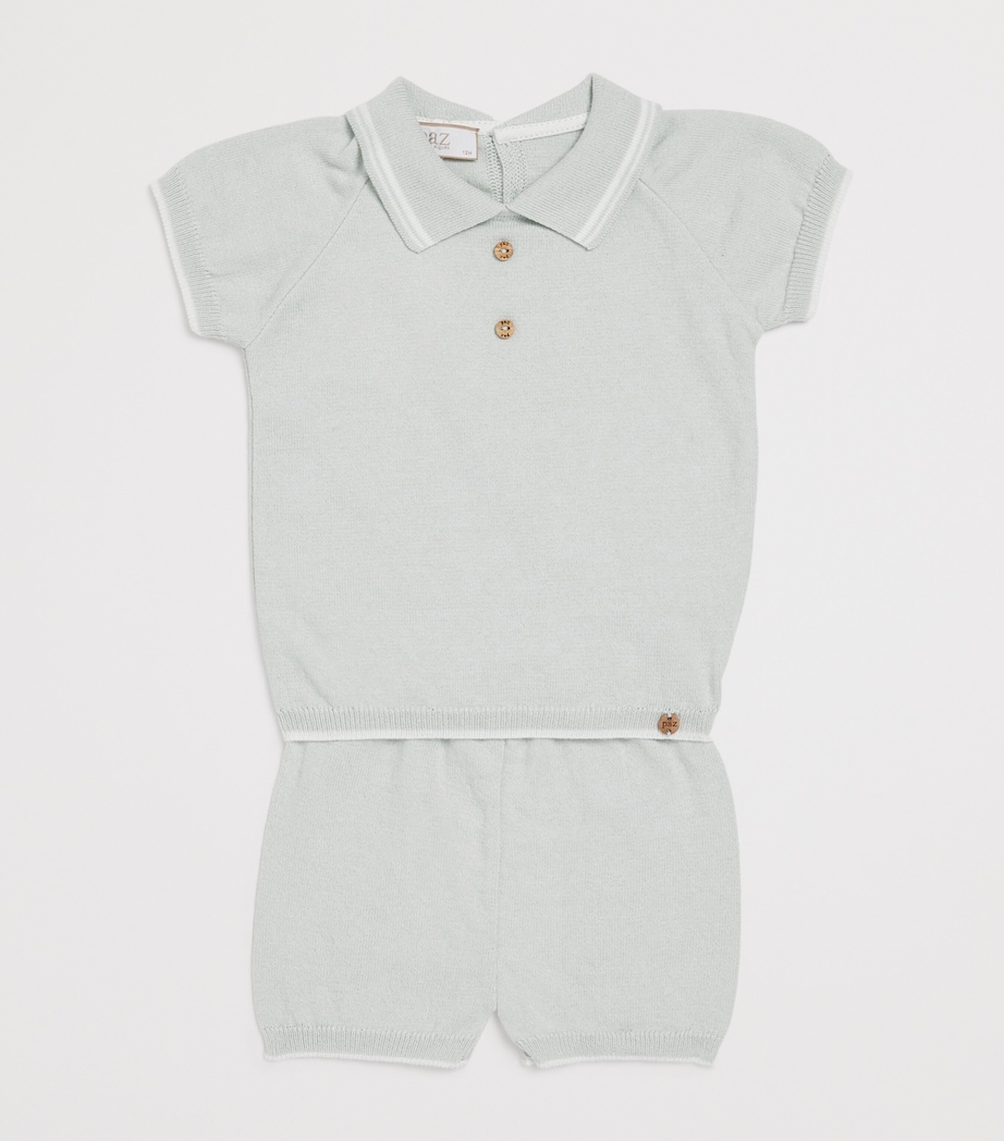 Cotton Polo Shirt and Shorts Set (1-24 Months) 13 H110 WATER GREEN Image 3