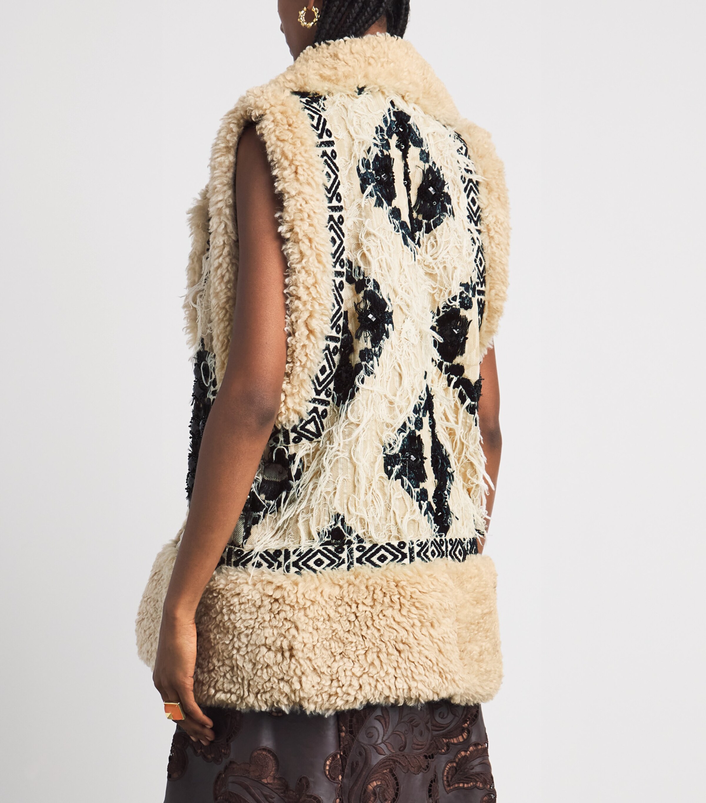 Johanna Ortiz Womens Embroidered Salty Air Gilet Ecru/black Image 5