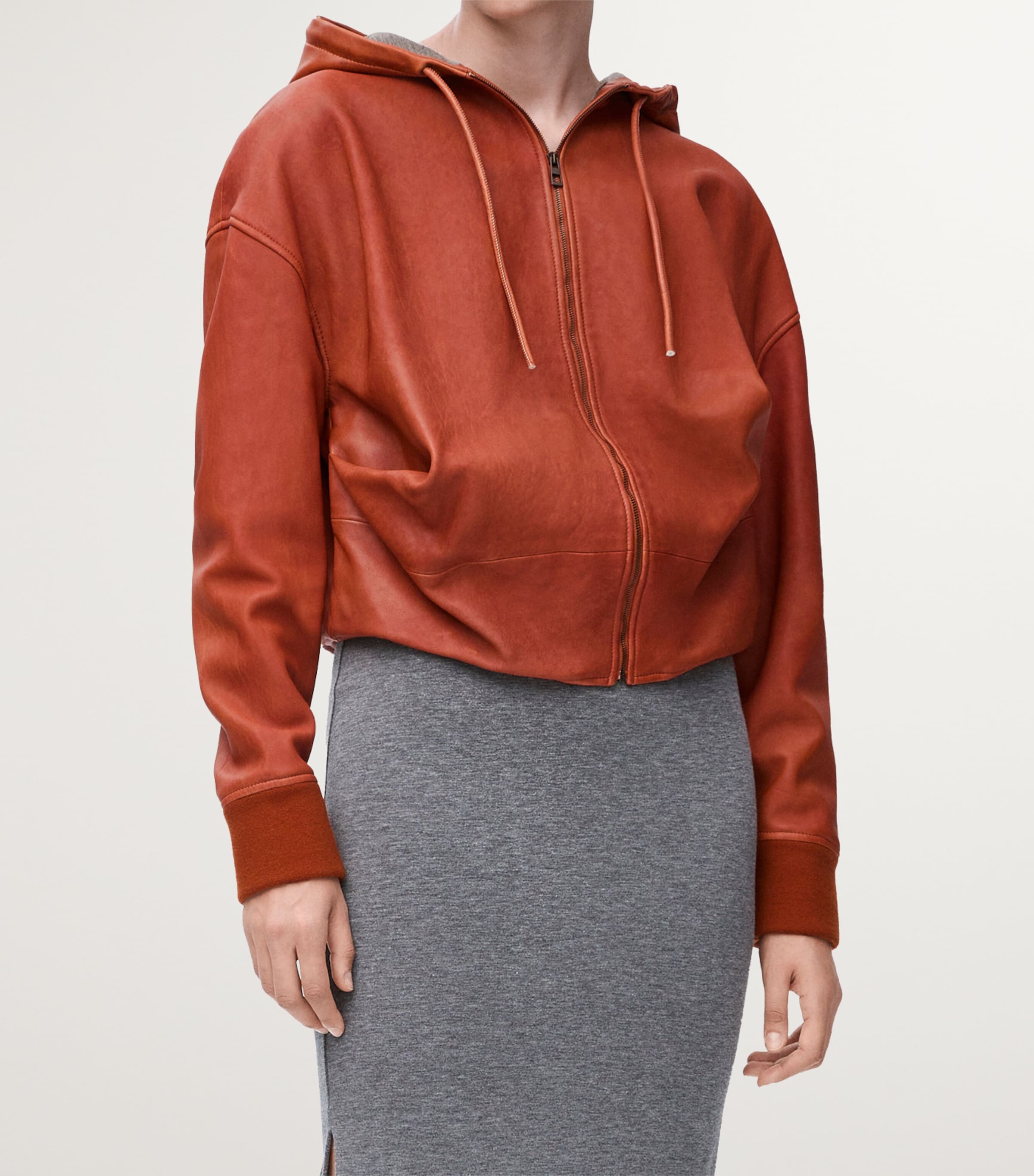 LOEWE Womens Leather Draped Hoodie Orange Image 3