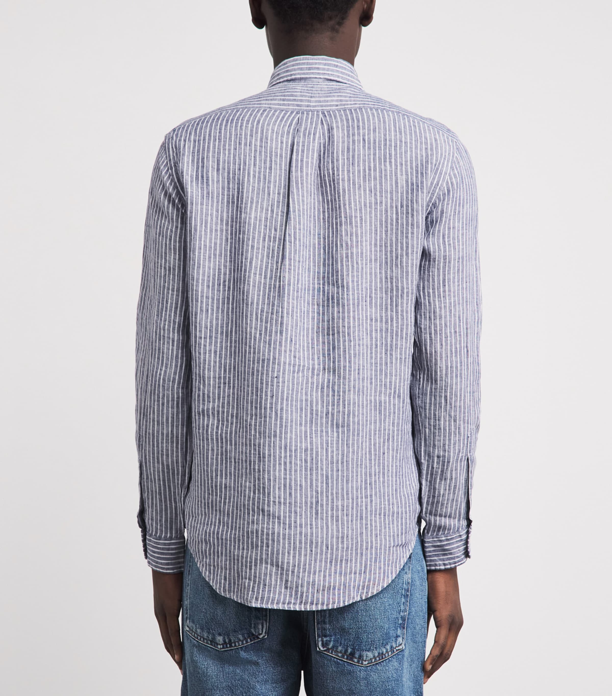 Polo Ralph Lauren Mens Linen Custom-Fit Stripe Shirt Clssc Nvy Whte Image 5