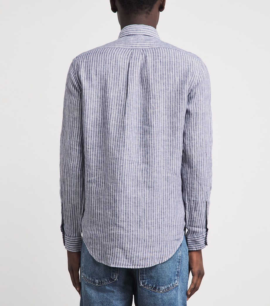 Polo Ralph Lauren Mens Linen Custom-Fit Stripe Shirt Clssc Nvy Whte Image 5