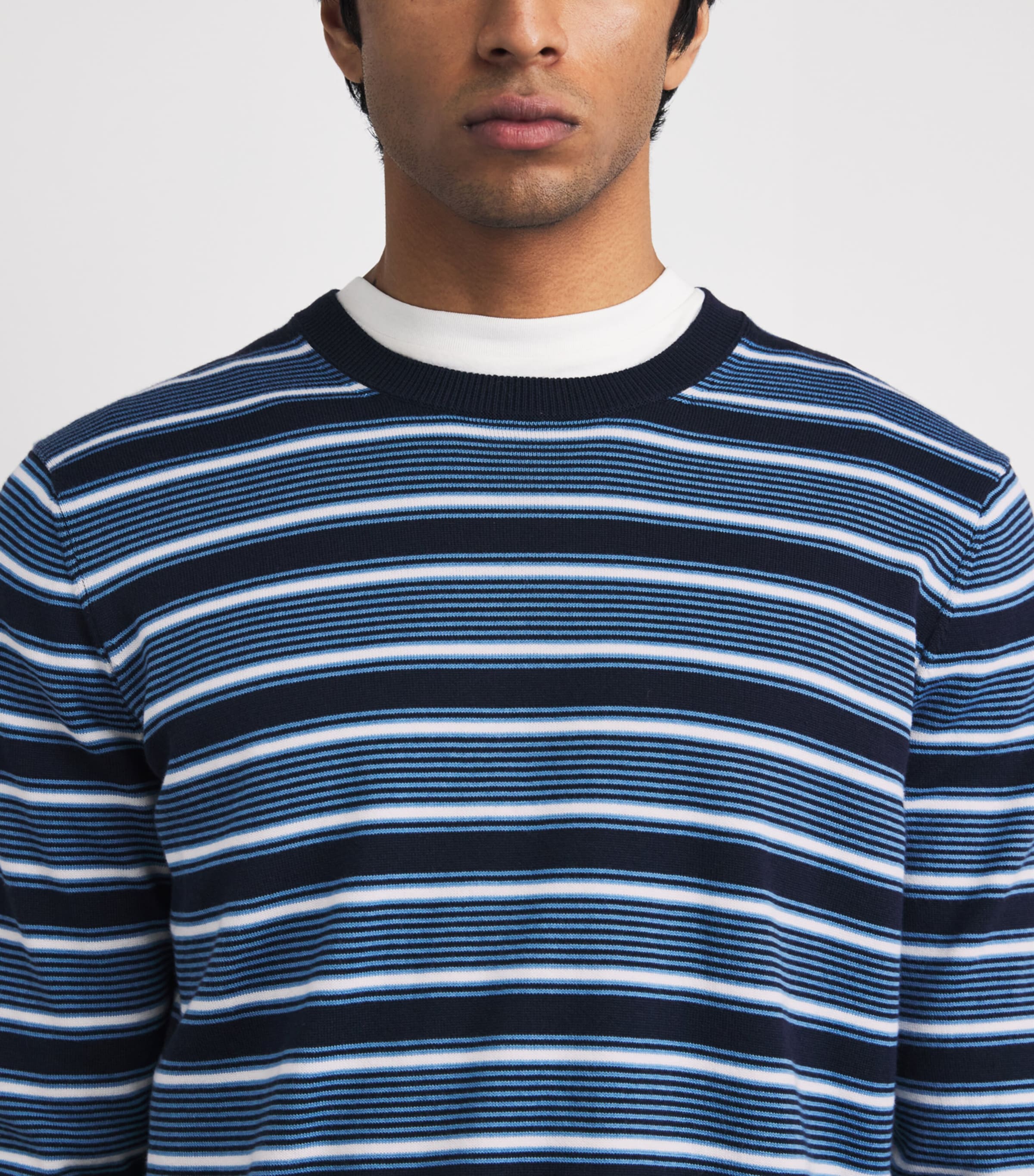 Falke Mens Cotton Stripe Sweater Dark Navy Image 3