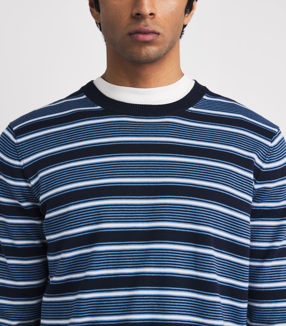 Falke Mens Cotton Stripe Sweater Dark Navy Image 3