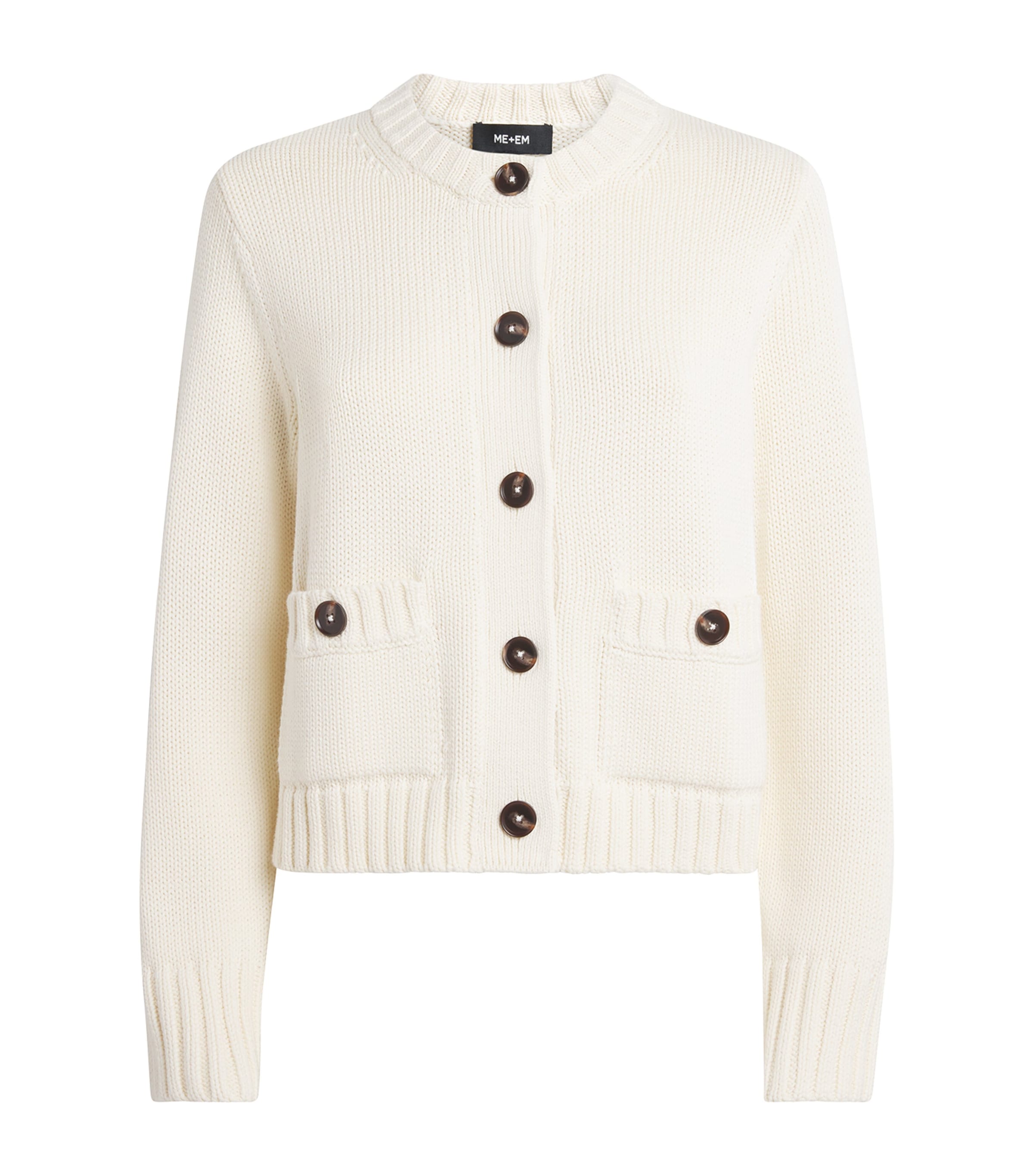 ME+EM Womens Cotton Cropped Cardigan Cream Image 1