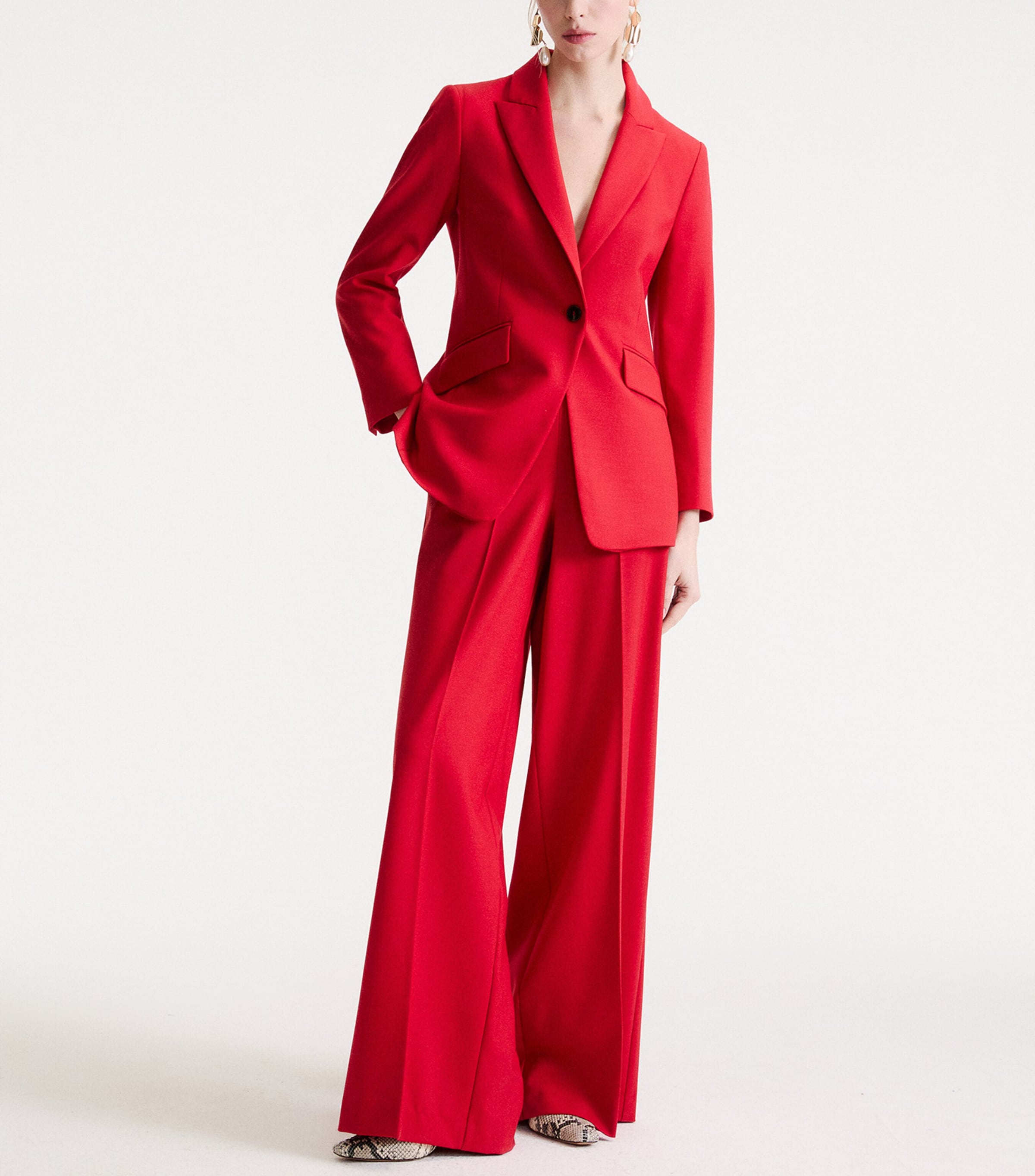 Marella Womens High-Rise Wide-Leg Trousers Red Image 4