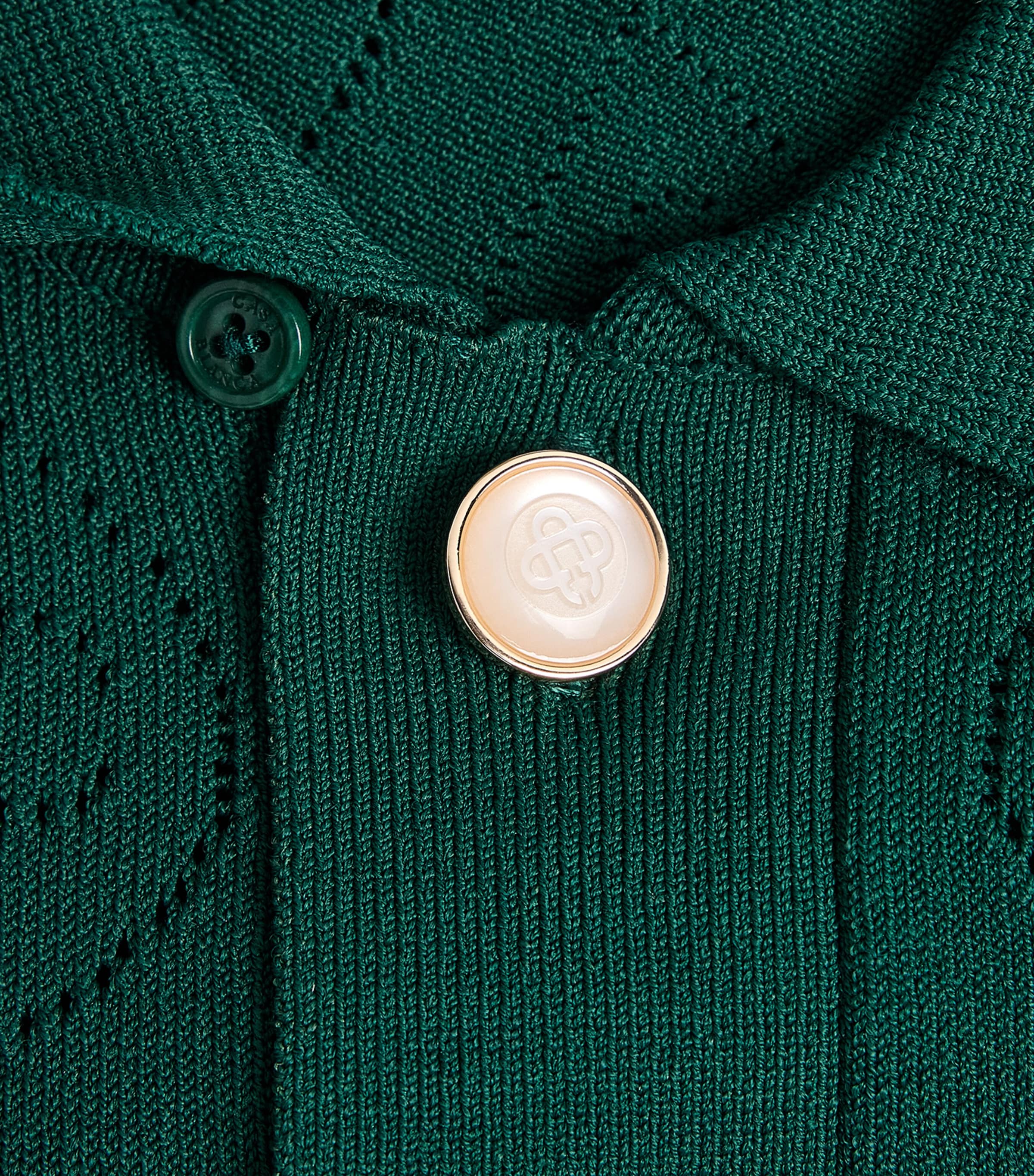 Casablanca Mens Pointelle-Knit Polo Shirt Green Image 6