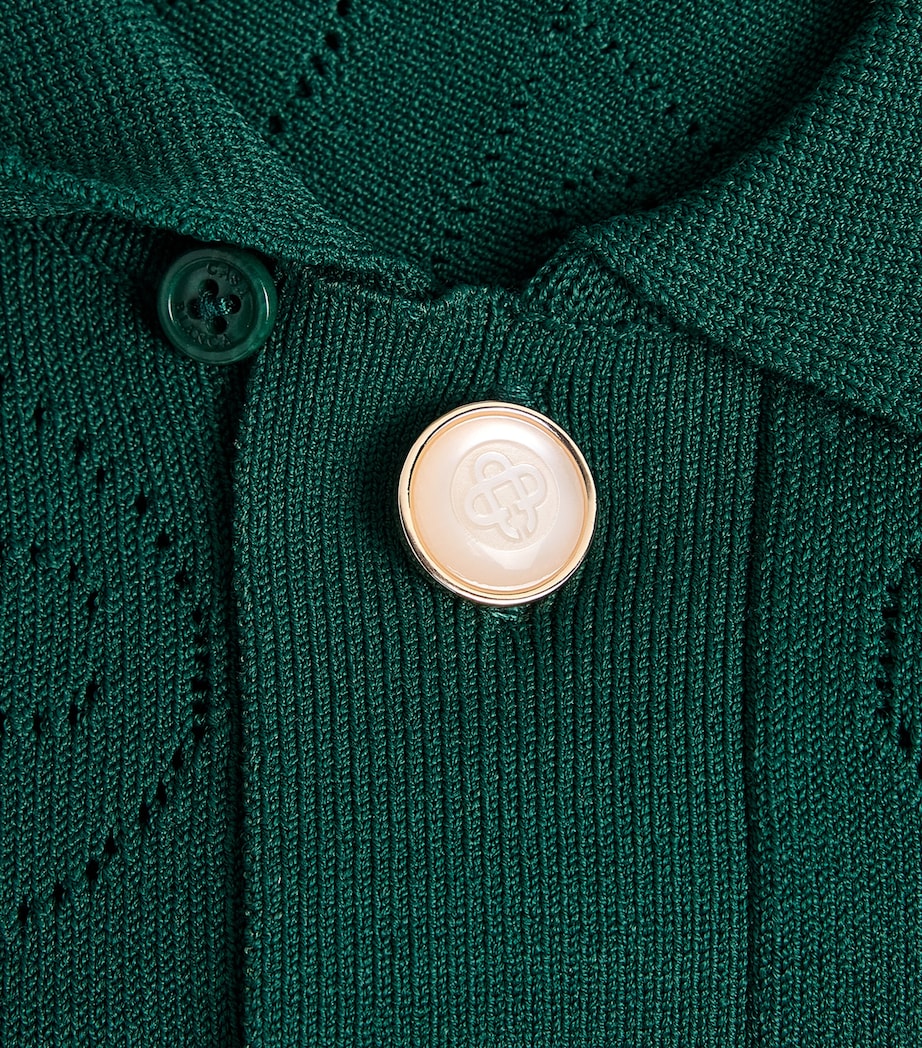 Casablanca Mens Pointelle-Knit Polo Shirt Green Image 6