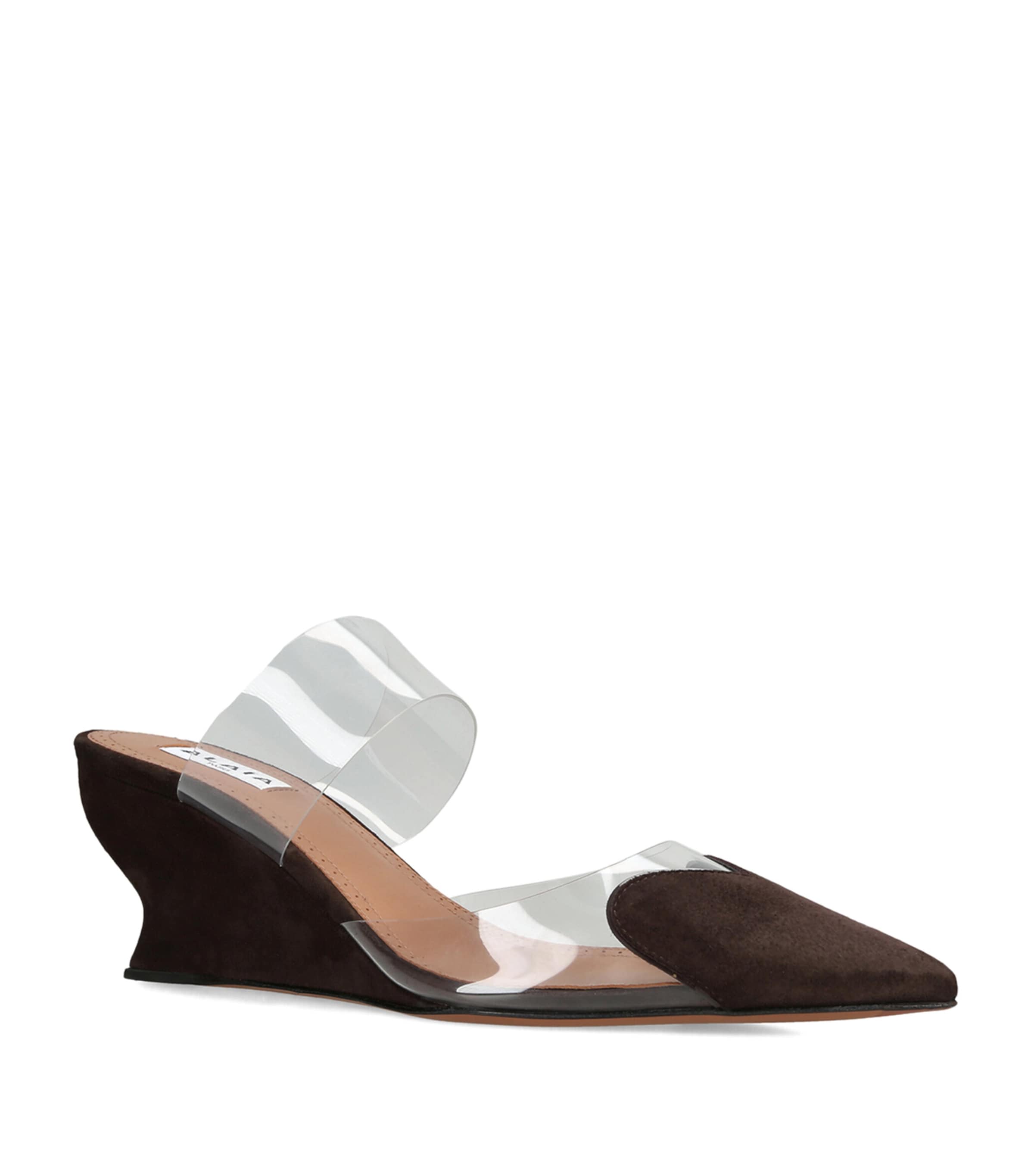 Alaïa Suede Le Coeur Wedge Mules 60 Dark Brown Image 3