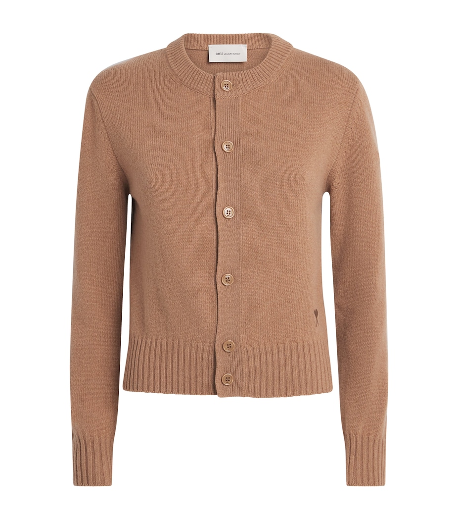 AMI Paris Womens Cashmere-Wool Cardigan Camel Image 1