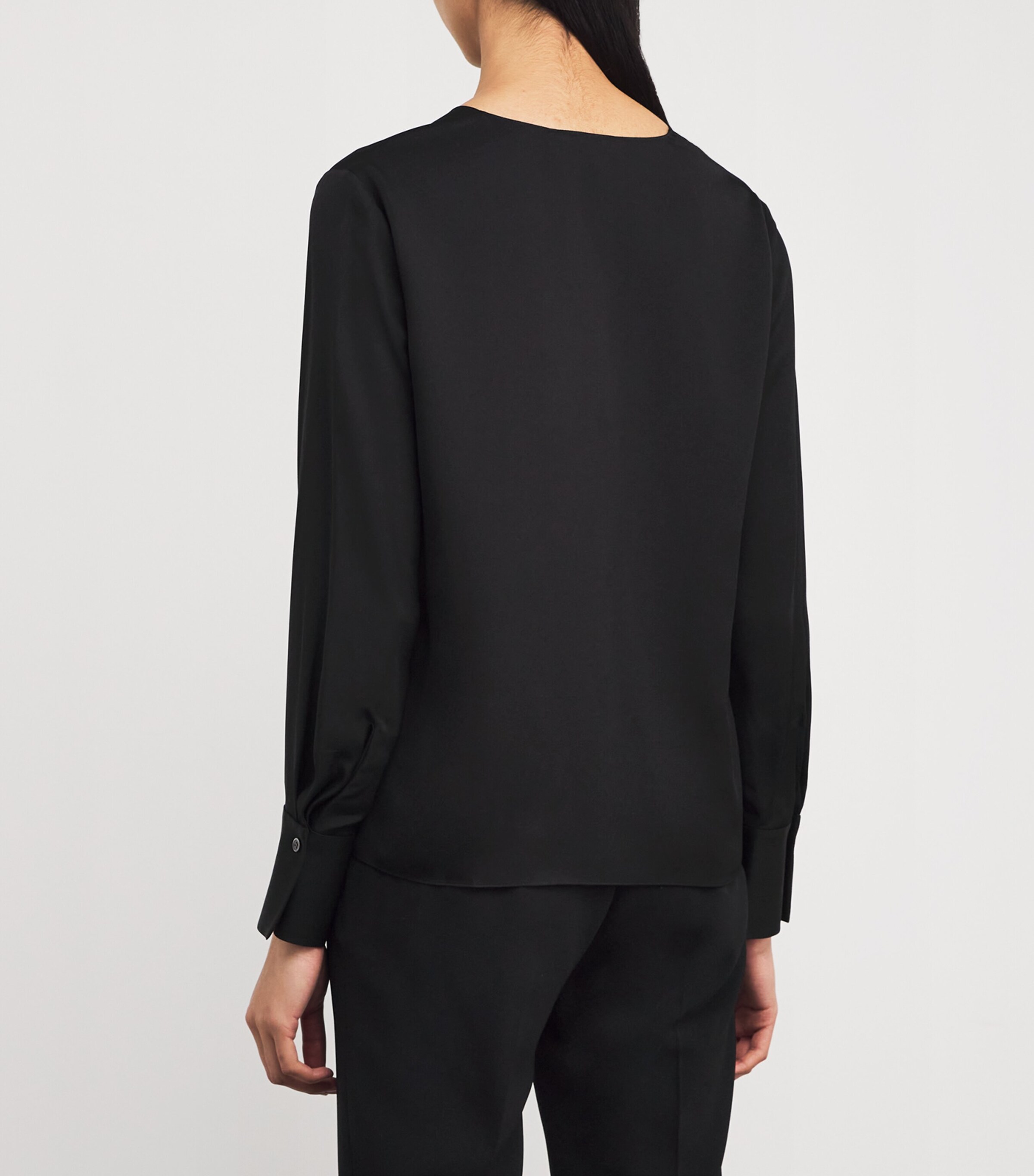 Theory Womens Silk Georgette V-Neck Blouse Black Image 4