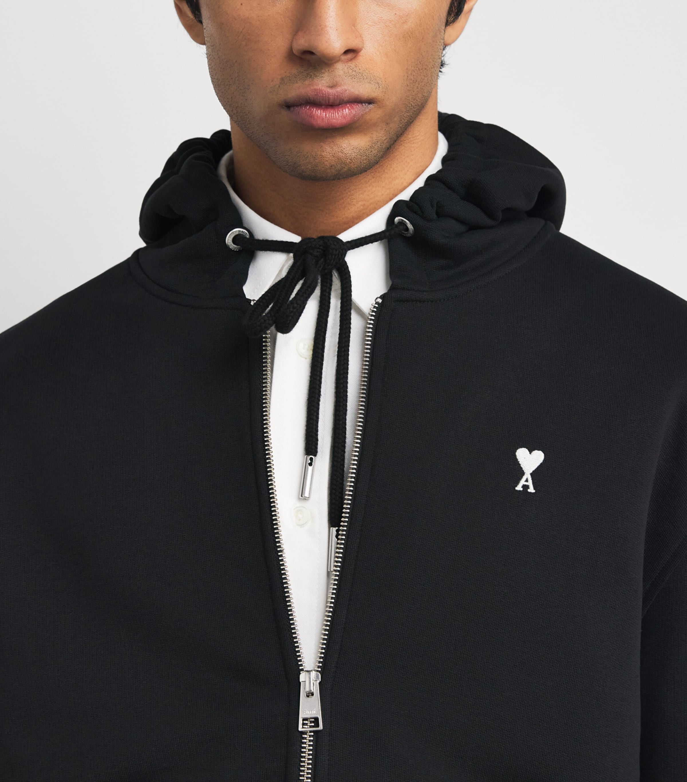 AMI Paris Black Cotton Ami De Coeur Zip-Up Hoodie | Harrods US