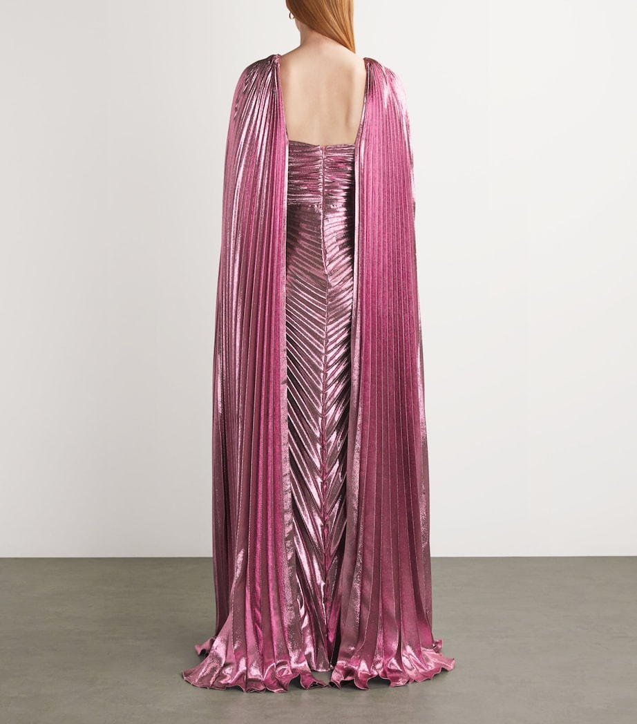 Zuhair Murad Womens Metallic Pleated Cape Gown Dusty Rose Image 3