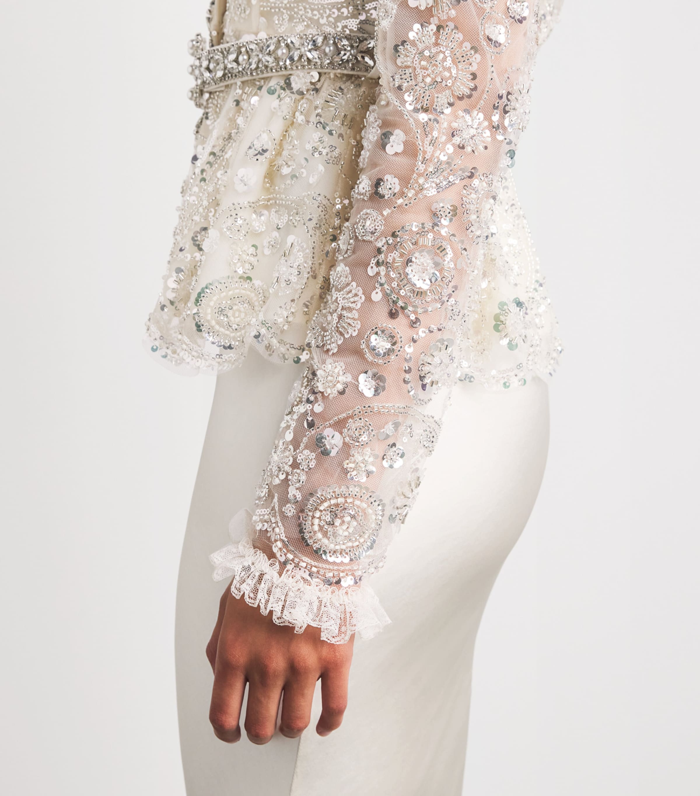 Self-Portrait Womens Satin Sequin-Embellished Gown Cream Image 5