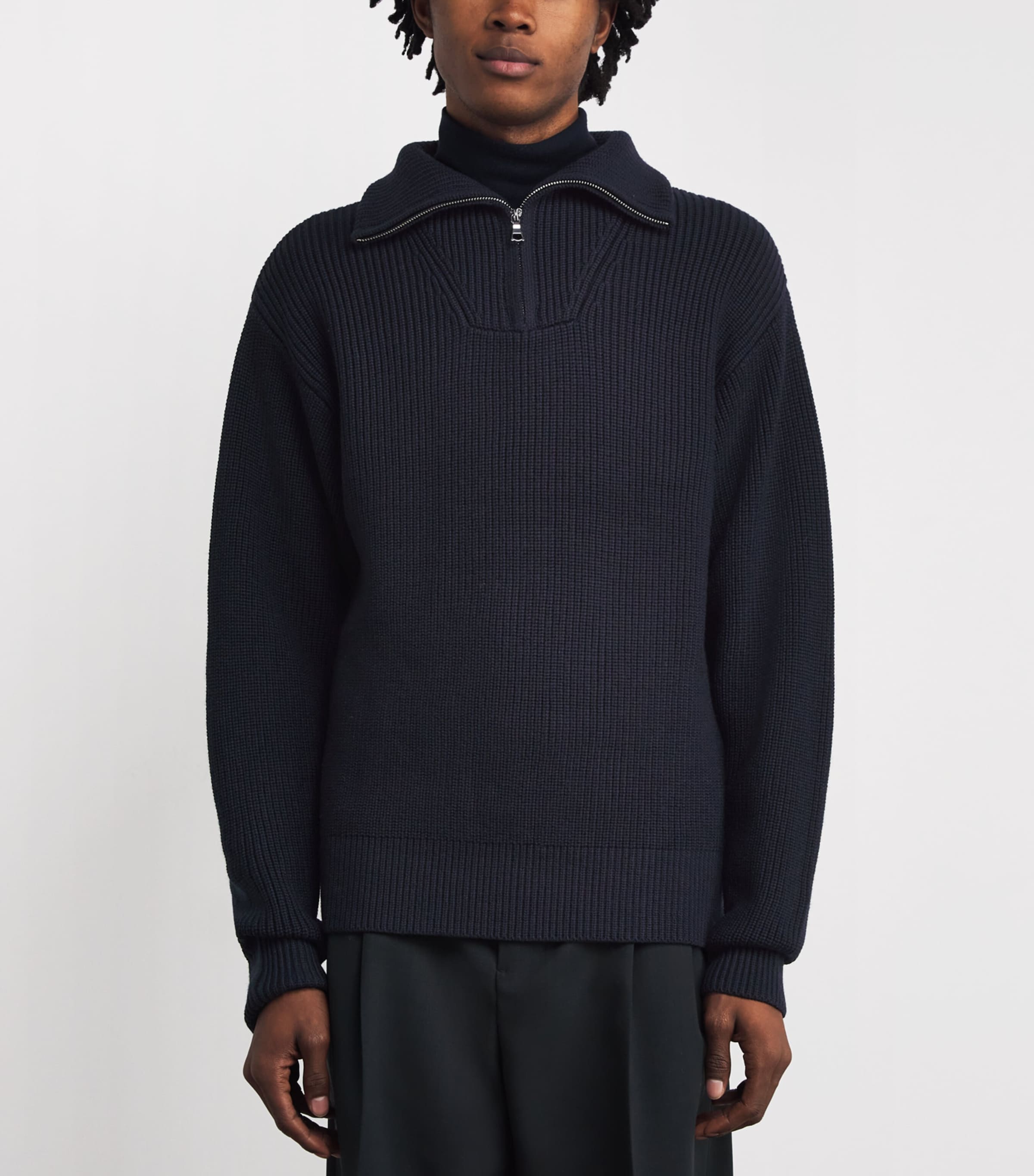 Merino Wool Quarter-Zip Ribbed Sweater DARK NAVY Image 3