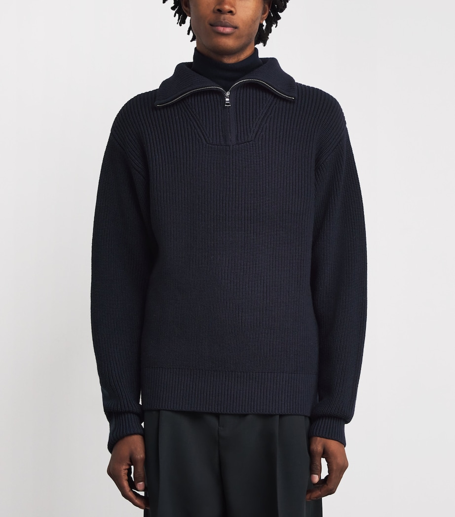 Merino Wool Quarter-Zip Ribbed Sweater DARK NAVY Image 3
