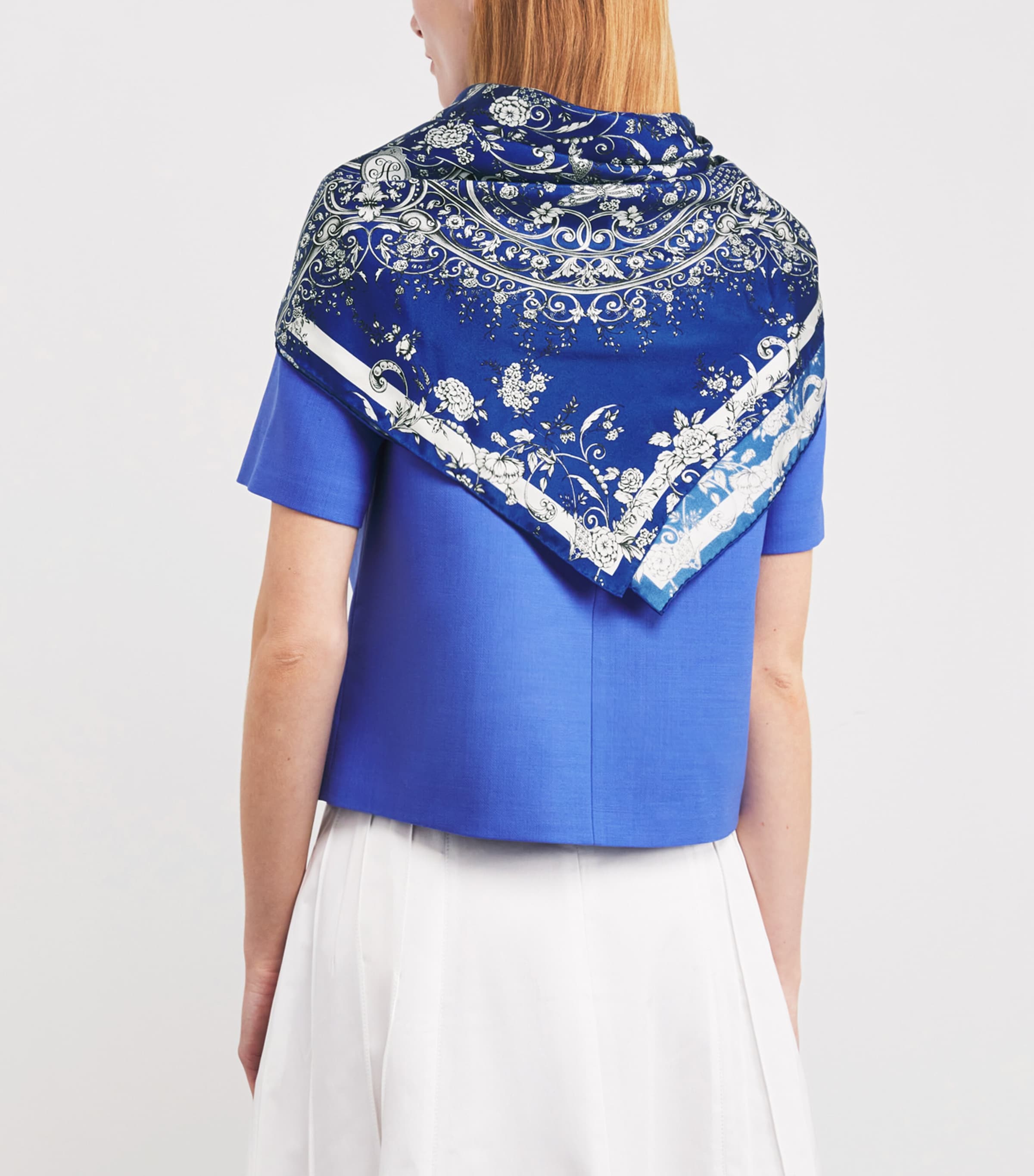 Silk Gilded Butterfly Print Scarf BLUE Image 2