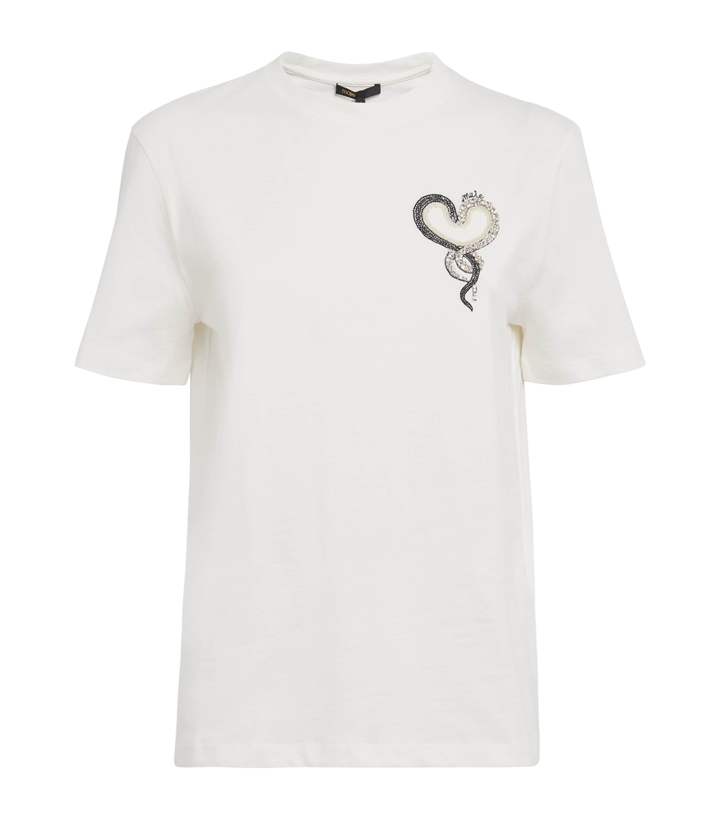 Maje Cotton Embroidered Serpent T-shirt