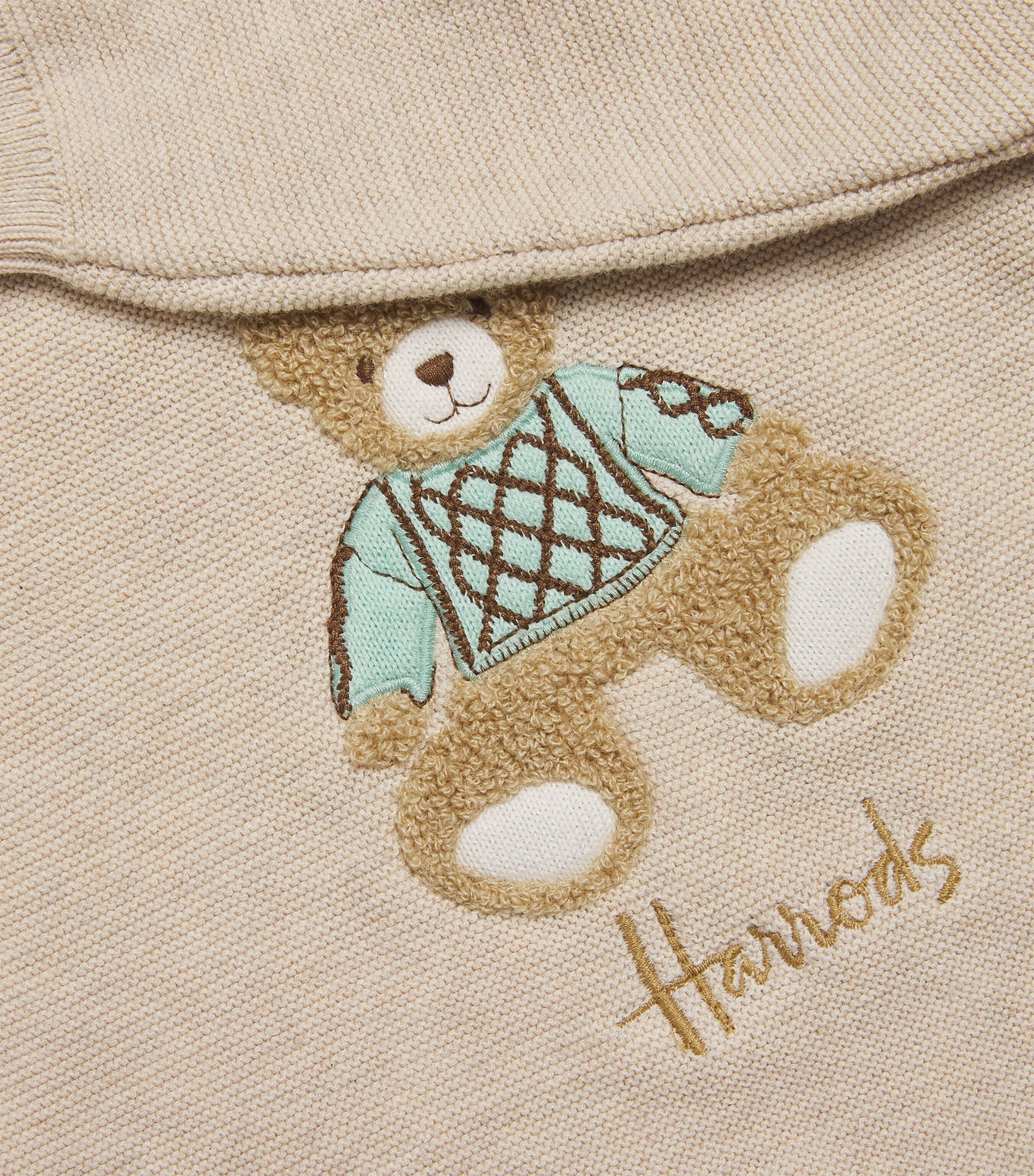 Harrods Beige Organic Cotton Henry Bear Intarsia Sweater (0-24