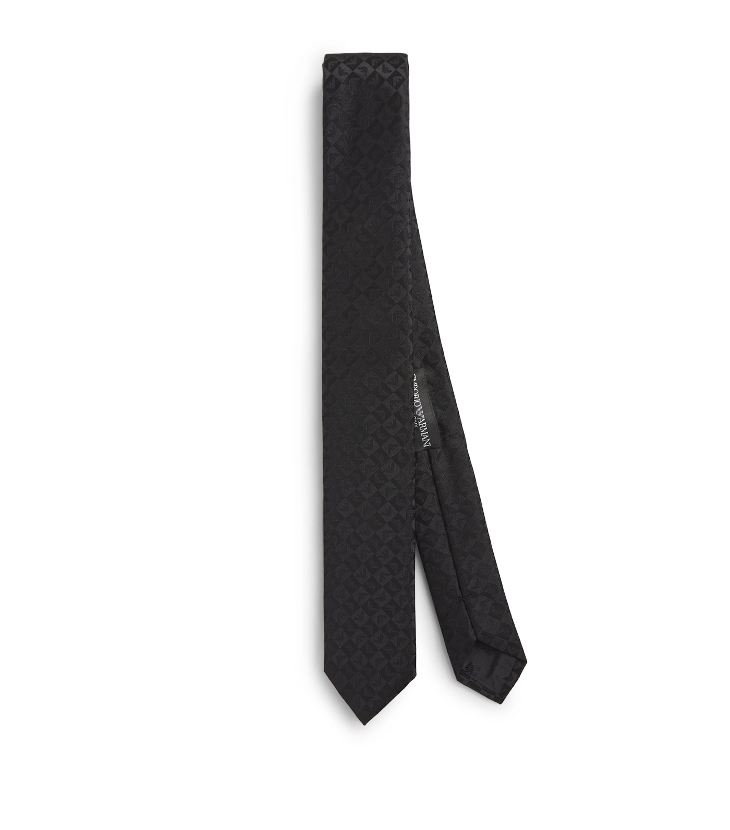 Emporio Armani Silk Logo Jacquard Tie In Black