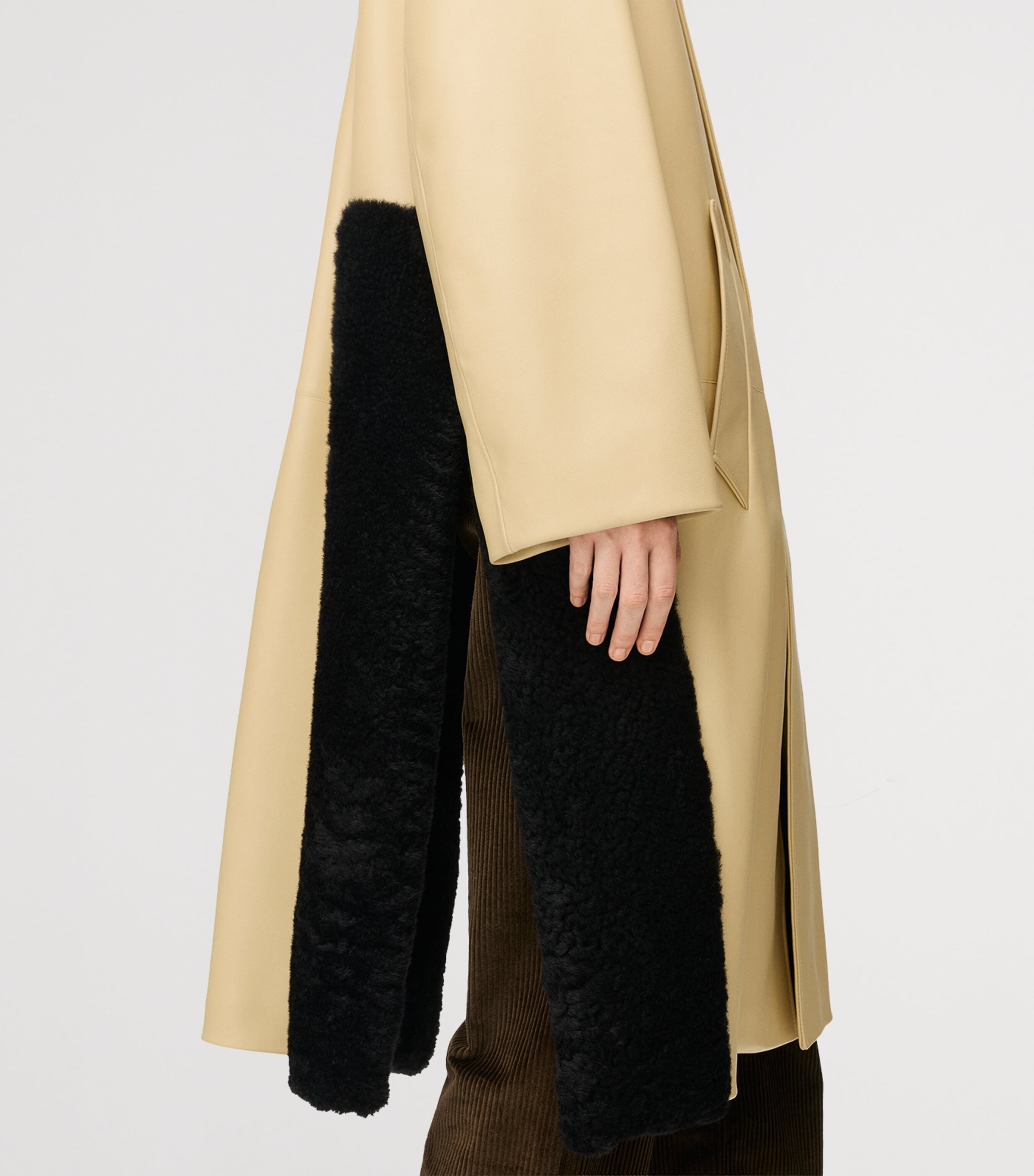 LOEWE Womens Nappa Lambskin Shearling-Trim Coat Light Yellow Image 4