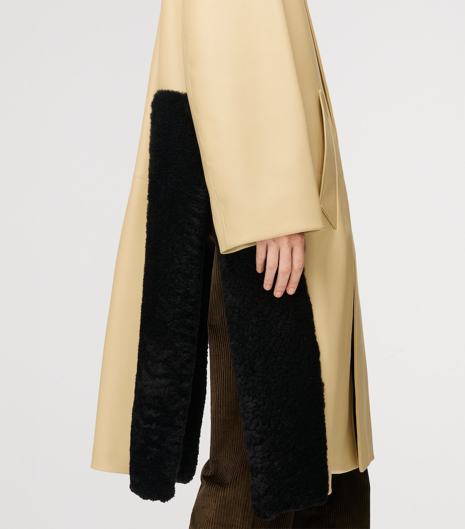 LOEWE Womens Nappa Lambskin Shearling-Trim Coat Light Yellow Image 4