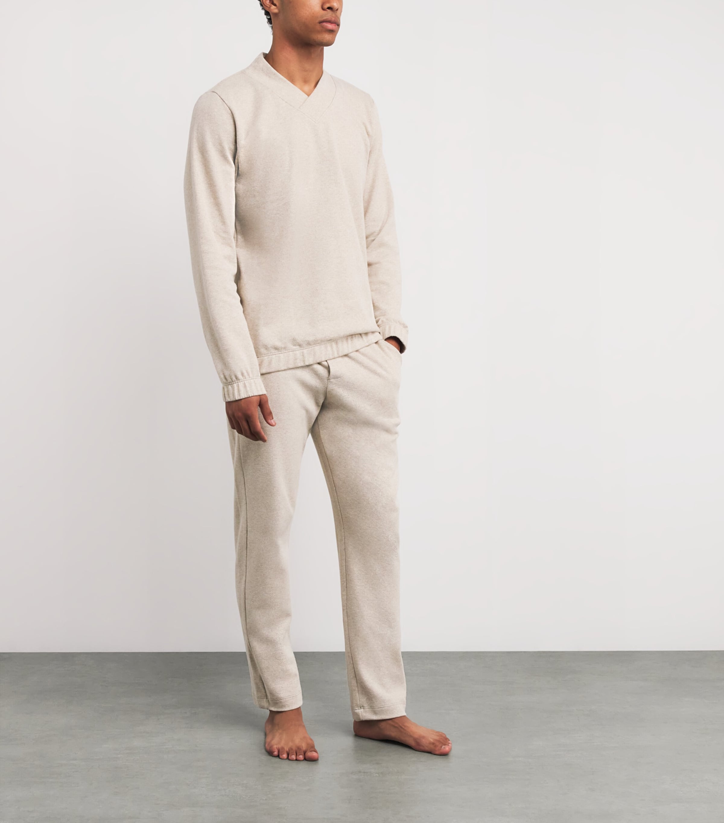 Hanro Mens Cotton-Blend Cozy Living Lounge Trousers Camel Melange Image 2