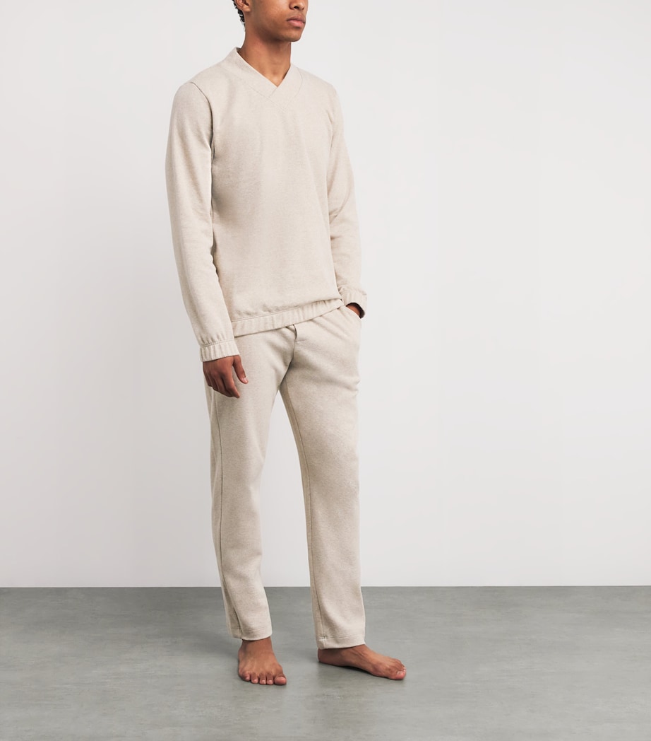 Hanro Mens Cotton-Blend Cozy Living Lounge Trousers Camel Melange Image 2