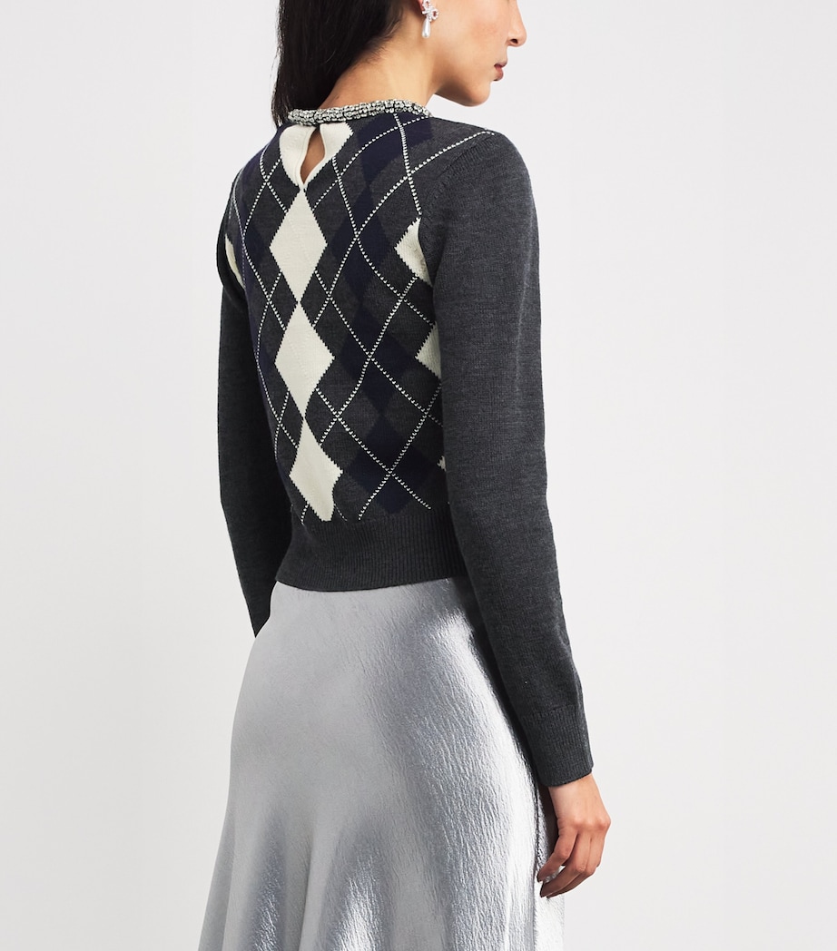 Wool Embellished Argyle Sweater GREY Image 4
