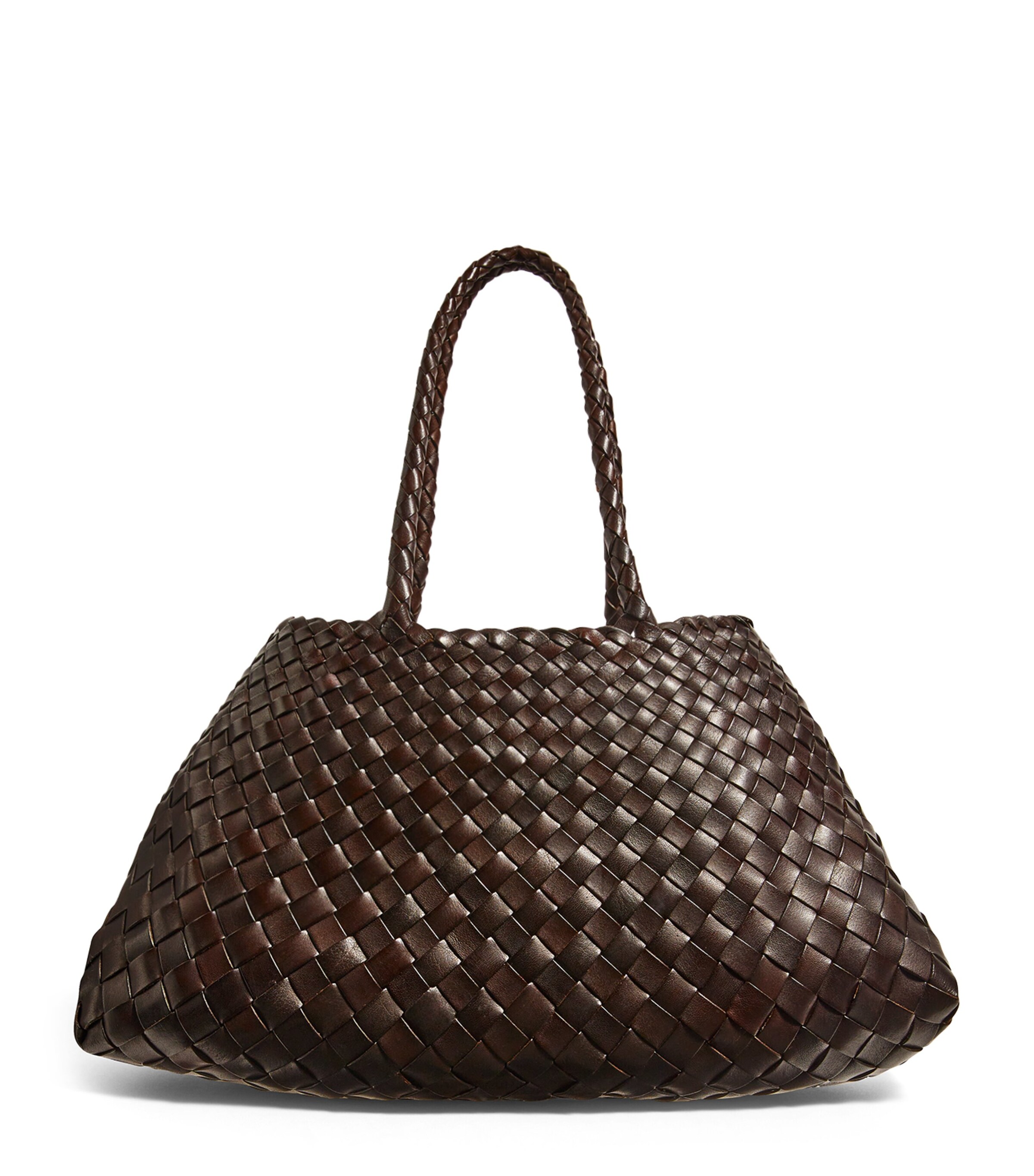 DRAGON DIFFUSION Brown Large Leather Woven Santa Croce Tote Bag