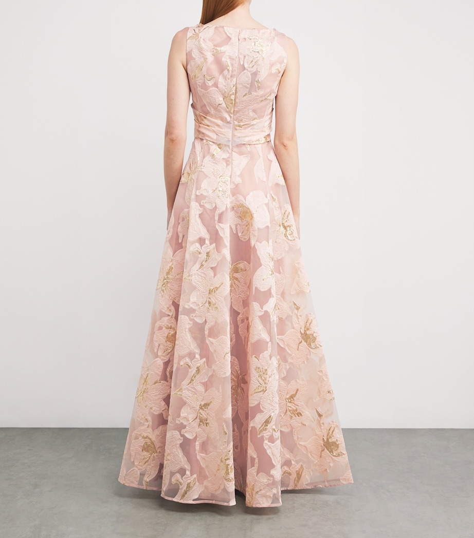 Talbot Runhof Womens Embroidered Floral Gown Marble Image 3