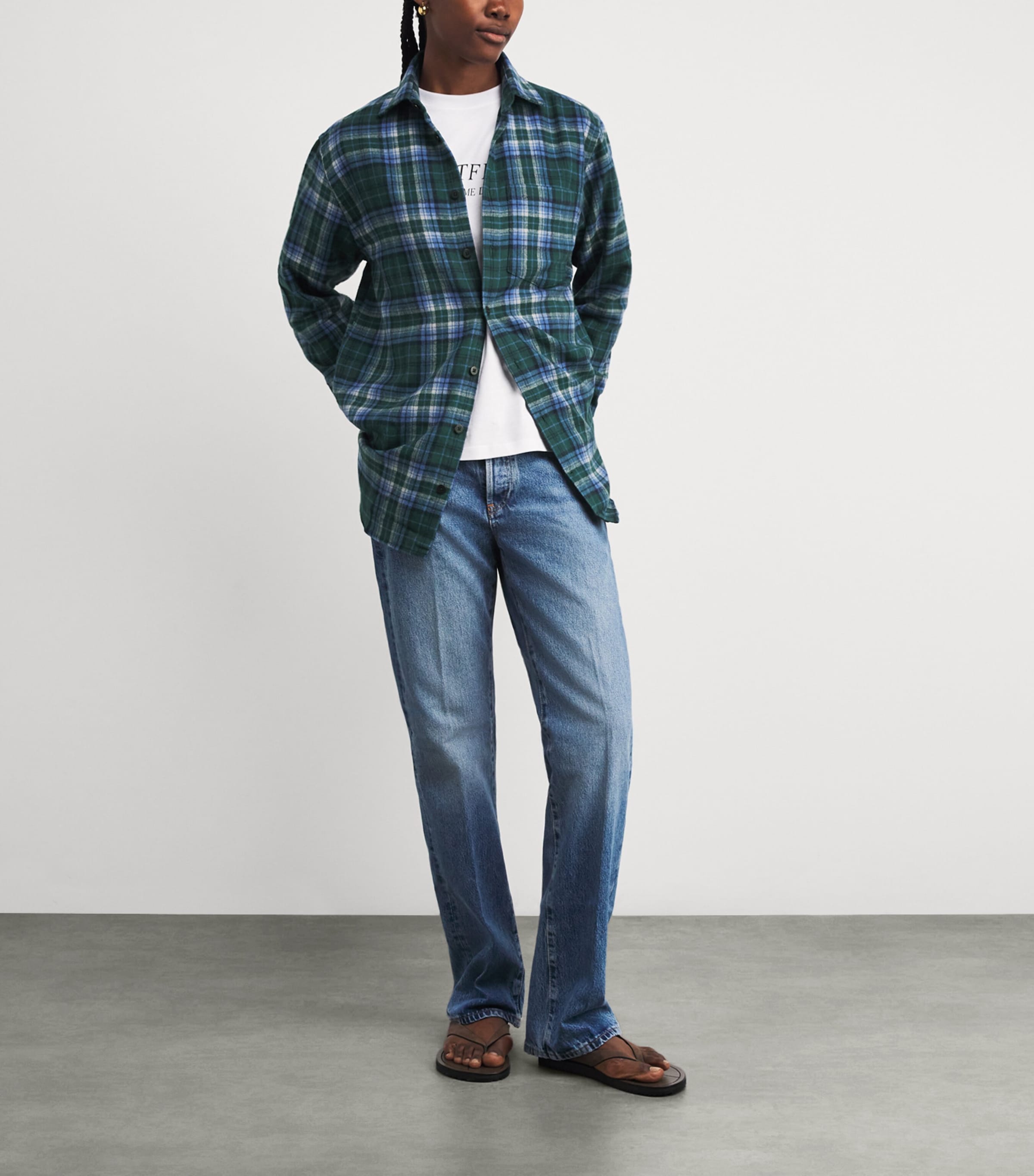 Cotton Check Oversized Shirt BLUE/GREEN PLAID Image 2