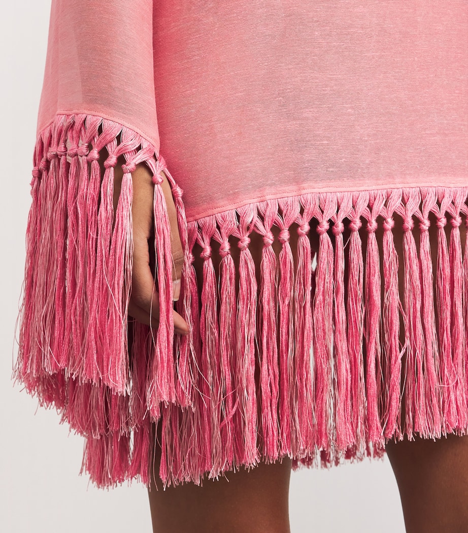 Linen-Blend Fringed Claudia Mini Dress ORCHID PINK Image 4