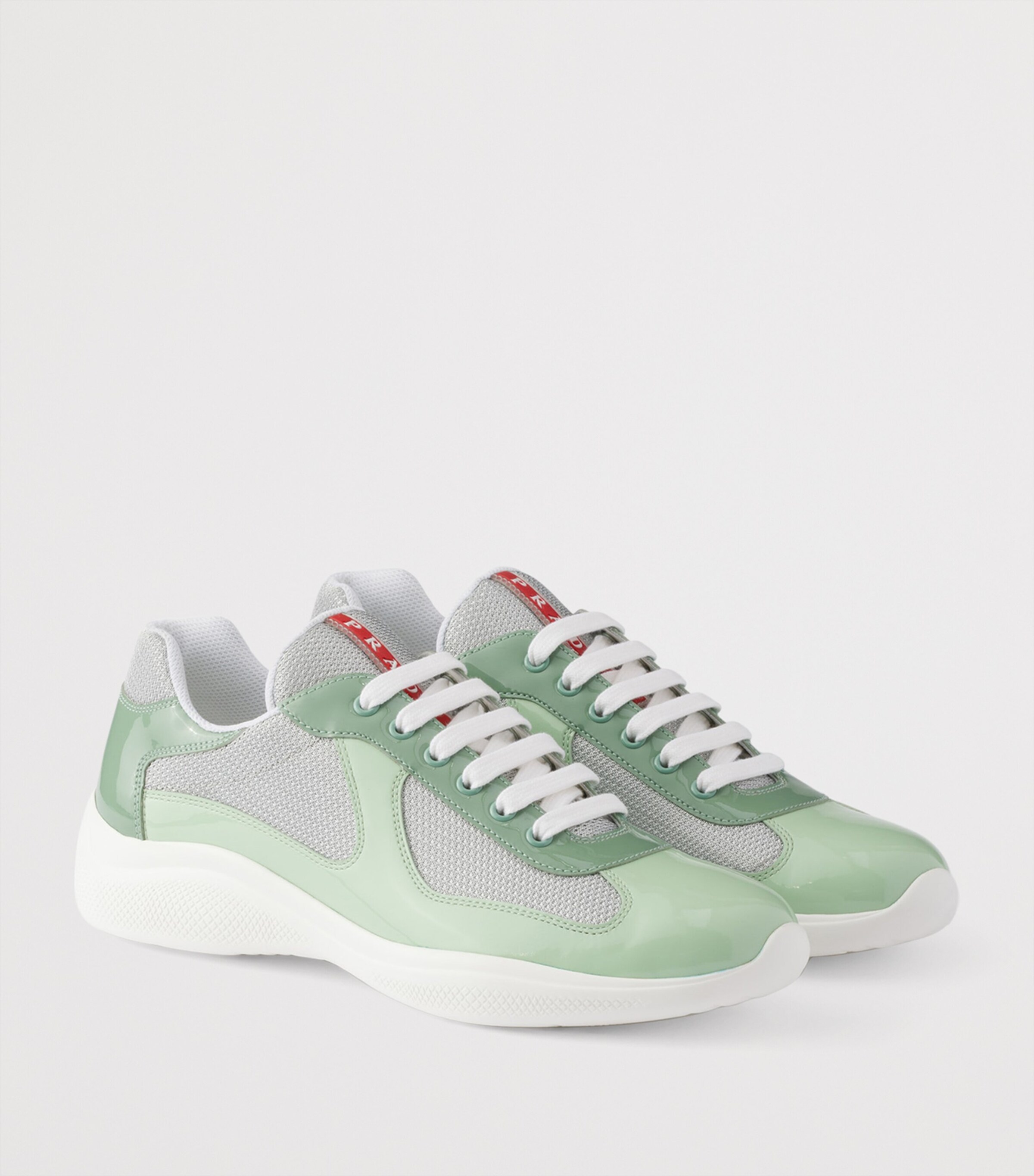 Prada Patent Leather-Mesh America's Cup Sneakers Green Image 2