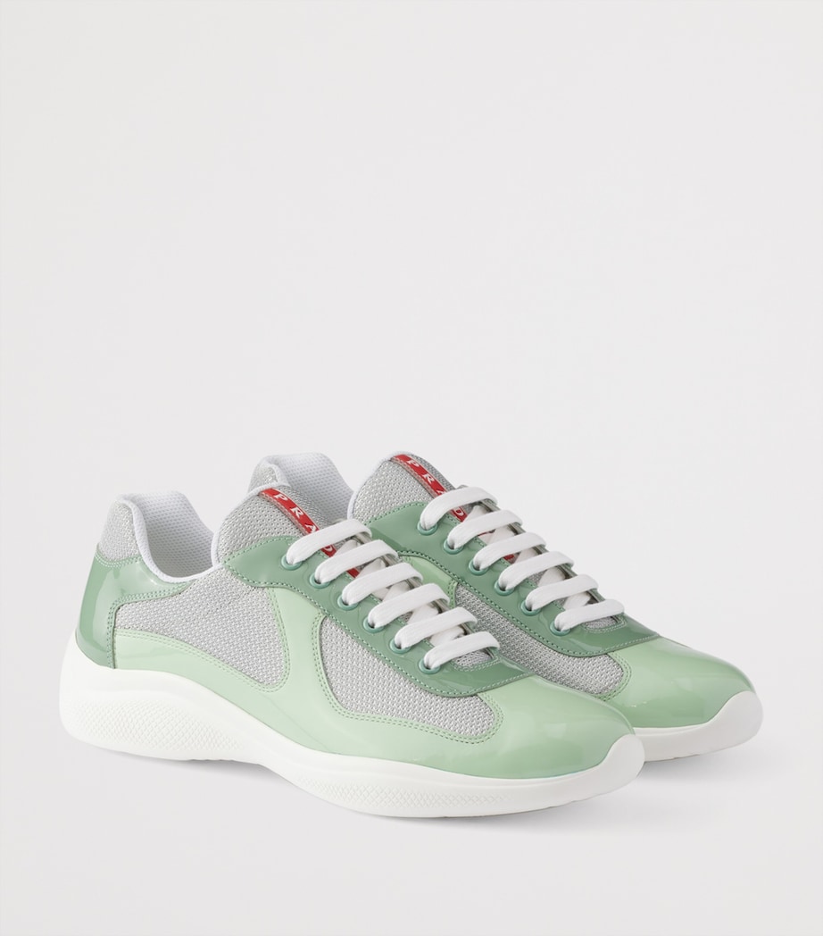 Prada Patent Leather-Mesh America's Cup Sneakers Green Image 2