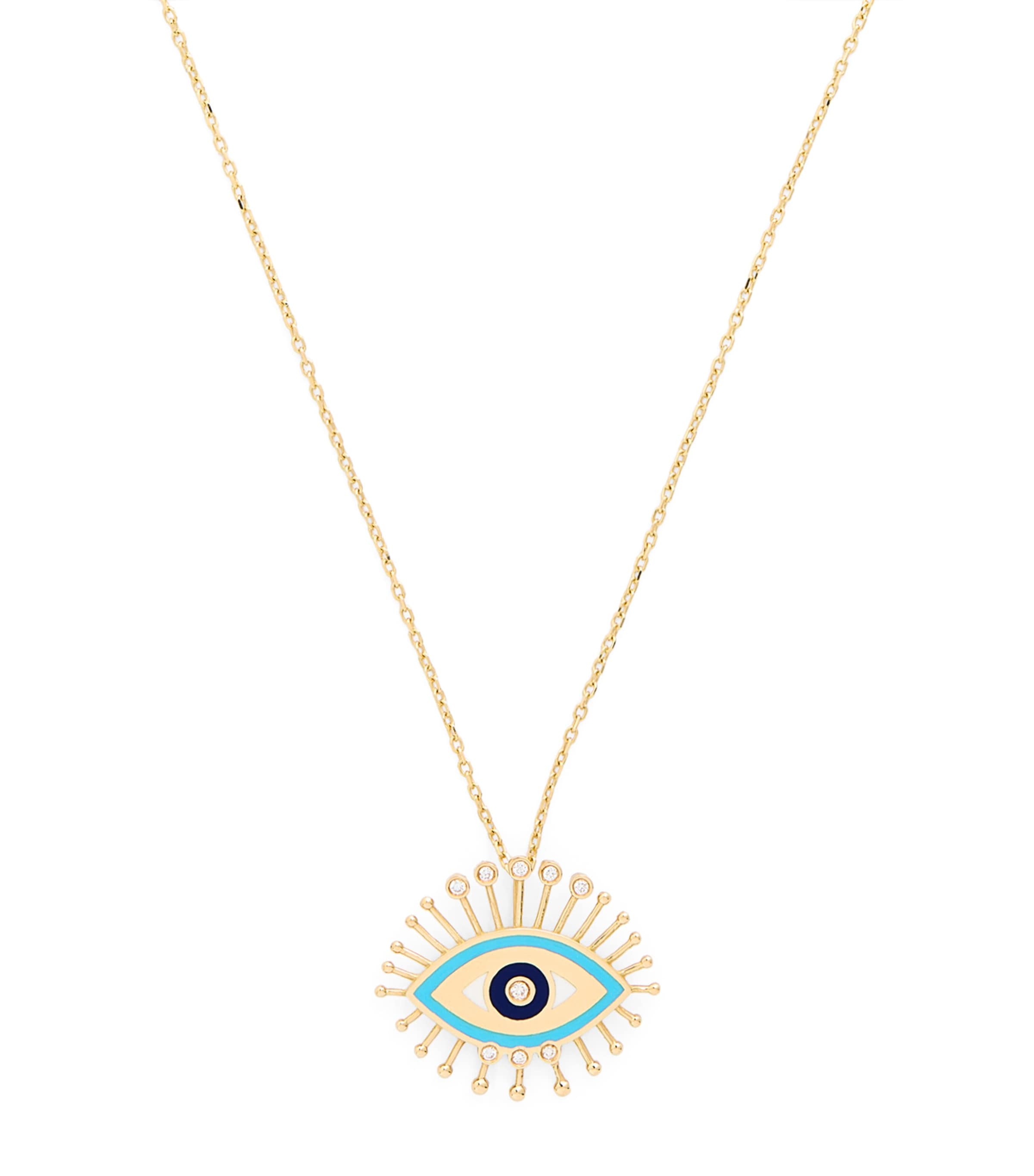 L'atelier Nawbar Yellow Gold, Diamond, Lapis And Turquoise Rebel Eye Rich Kitsch Necklace In Gold