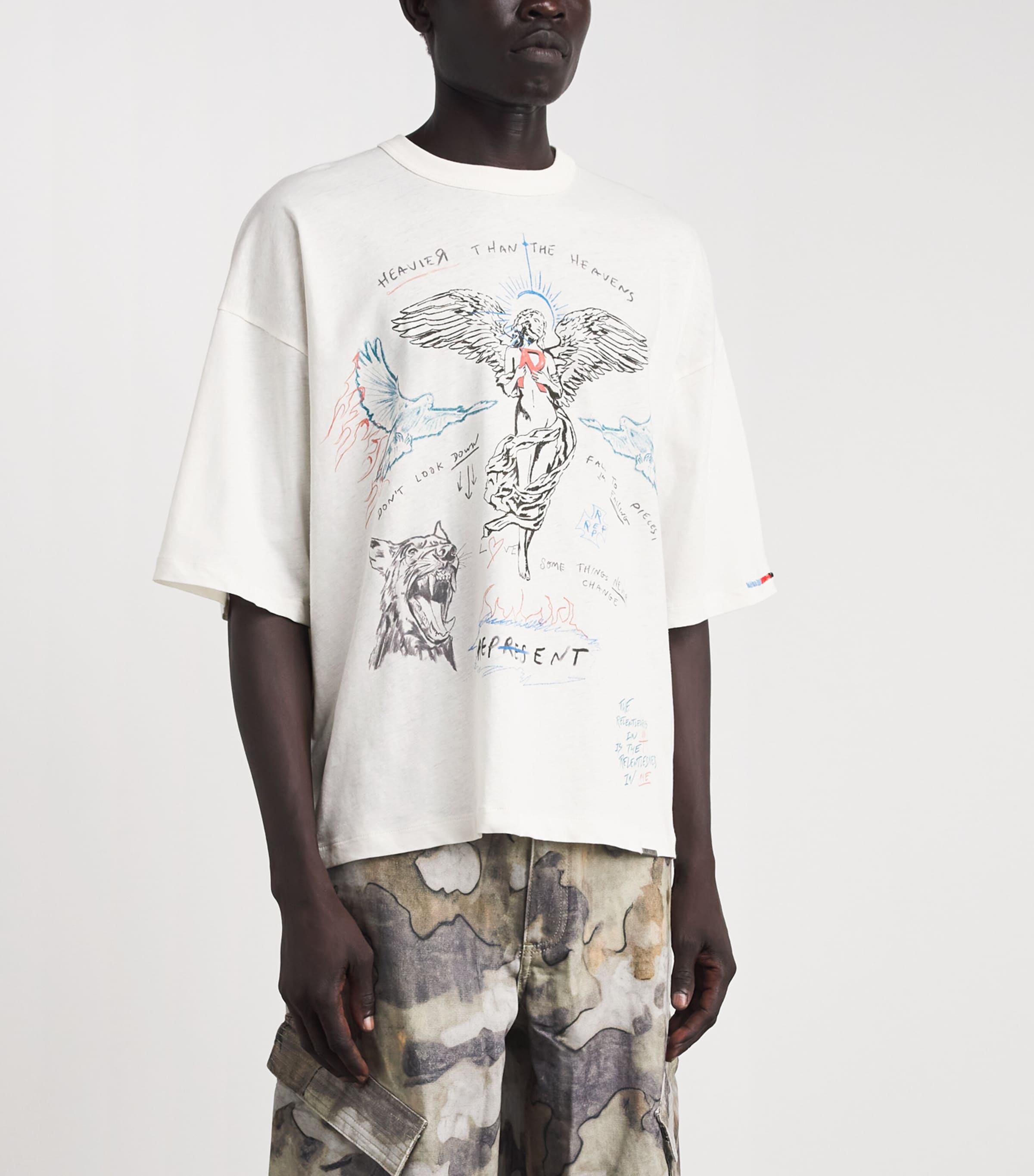 Represent Mens Organic Cotton-Hemp Printed T-Shirt Antique White Image 4