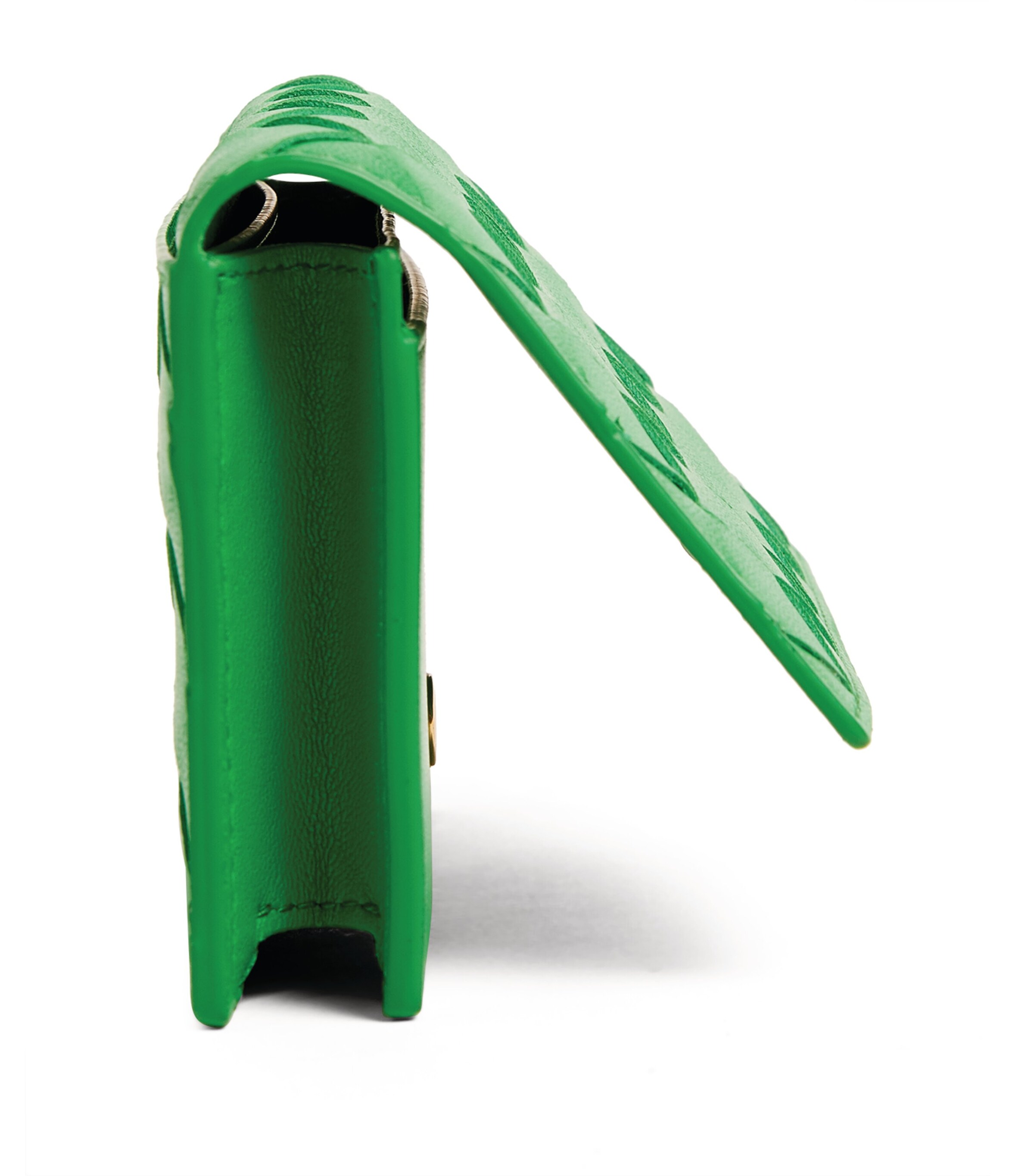 Leather Intrecciato Card Case PARAKEET-GOLD Image 4