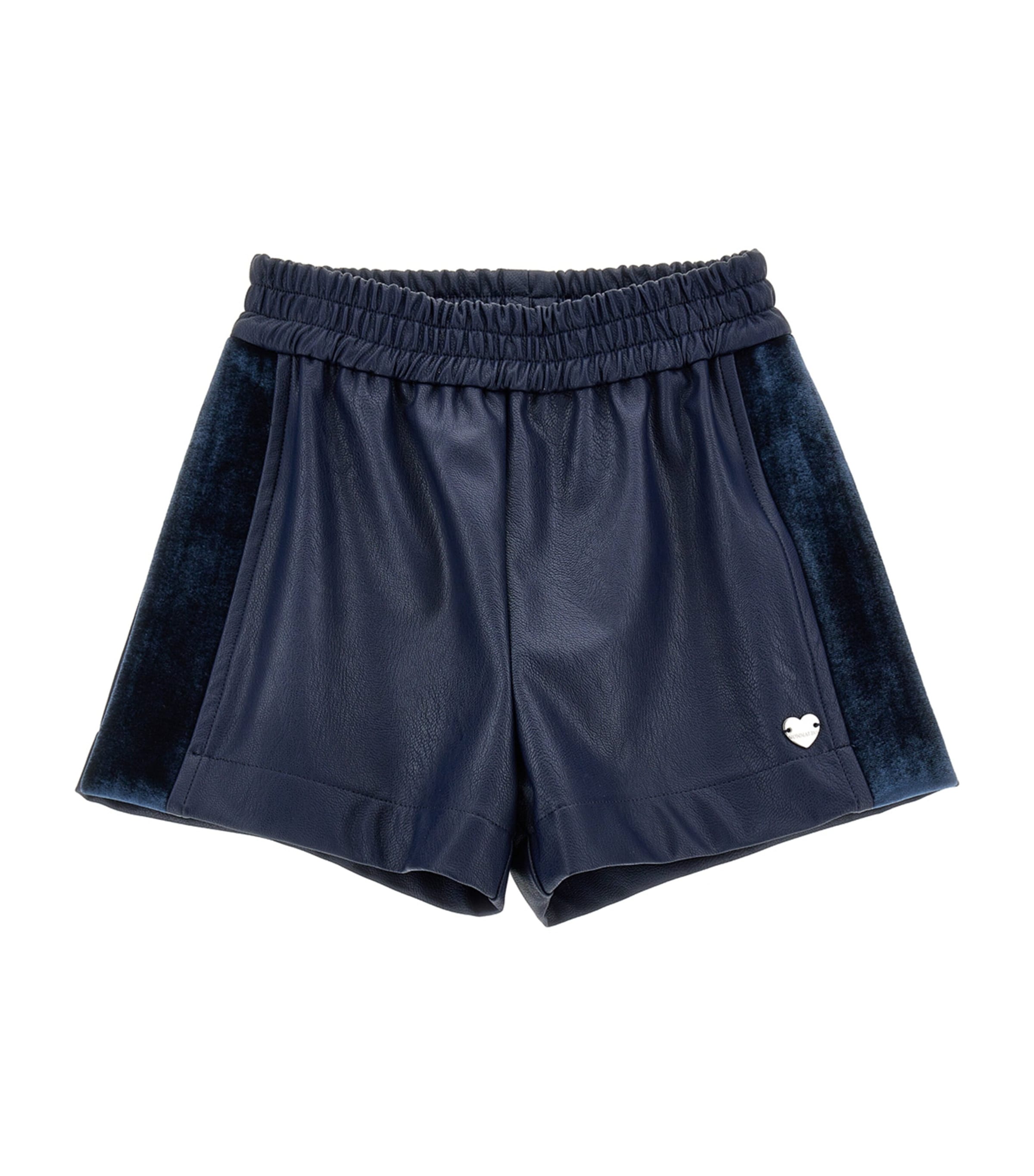 Shop Monnalisa Faux Leather-velvet Bermuda Shorts In Navy